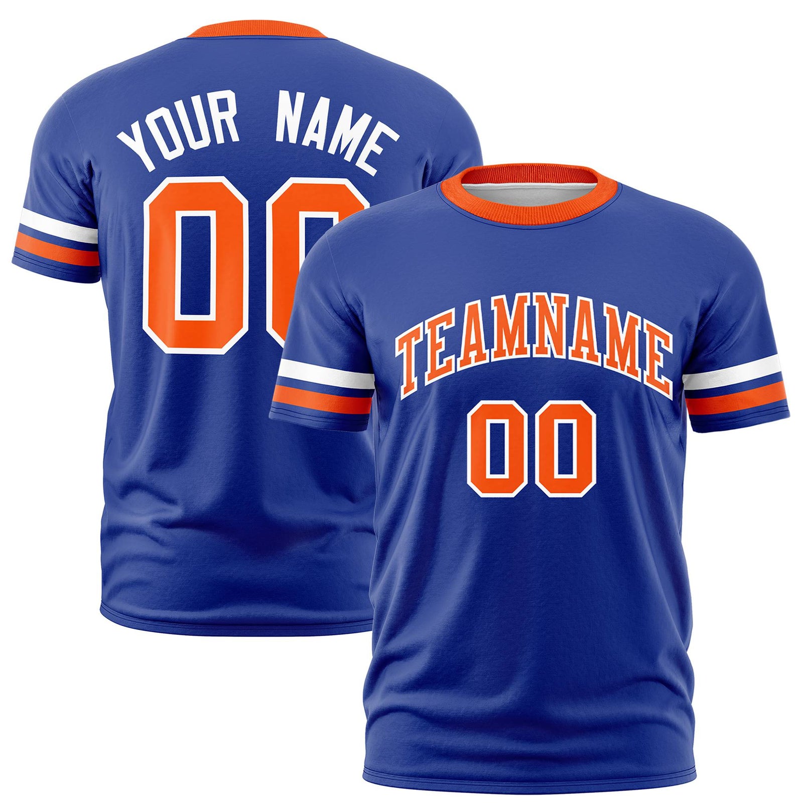 Custom Royal Blue White-Orange Color Block Design Performance T-Shirt