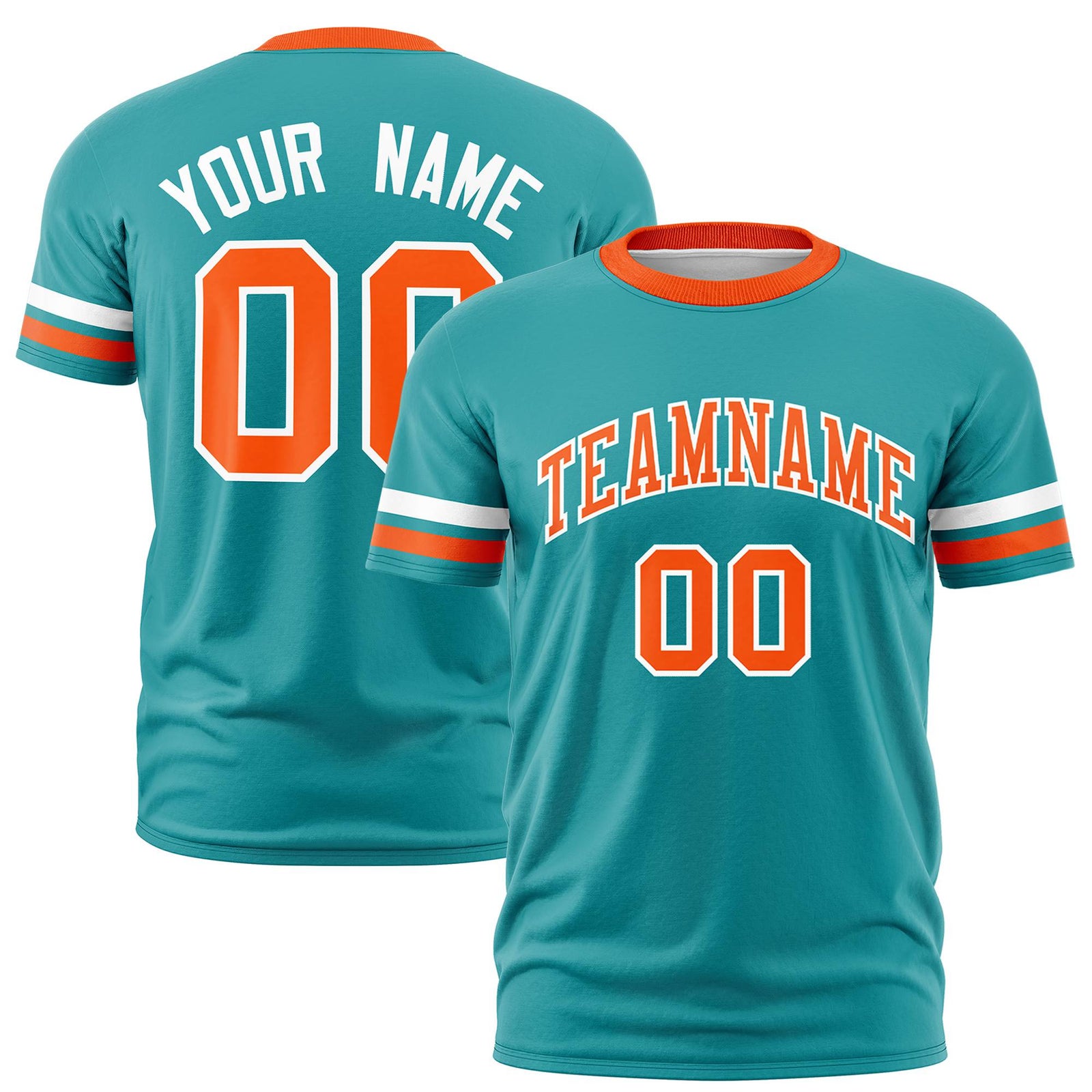 Custom Powder Blue White-Orange Color Block Design Performance T-Shirt