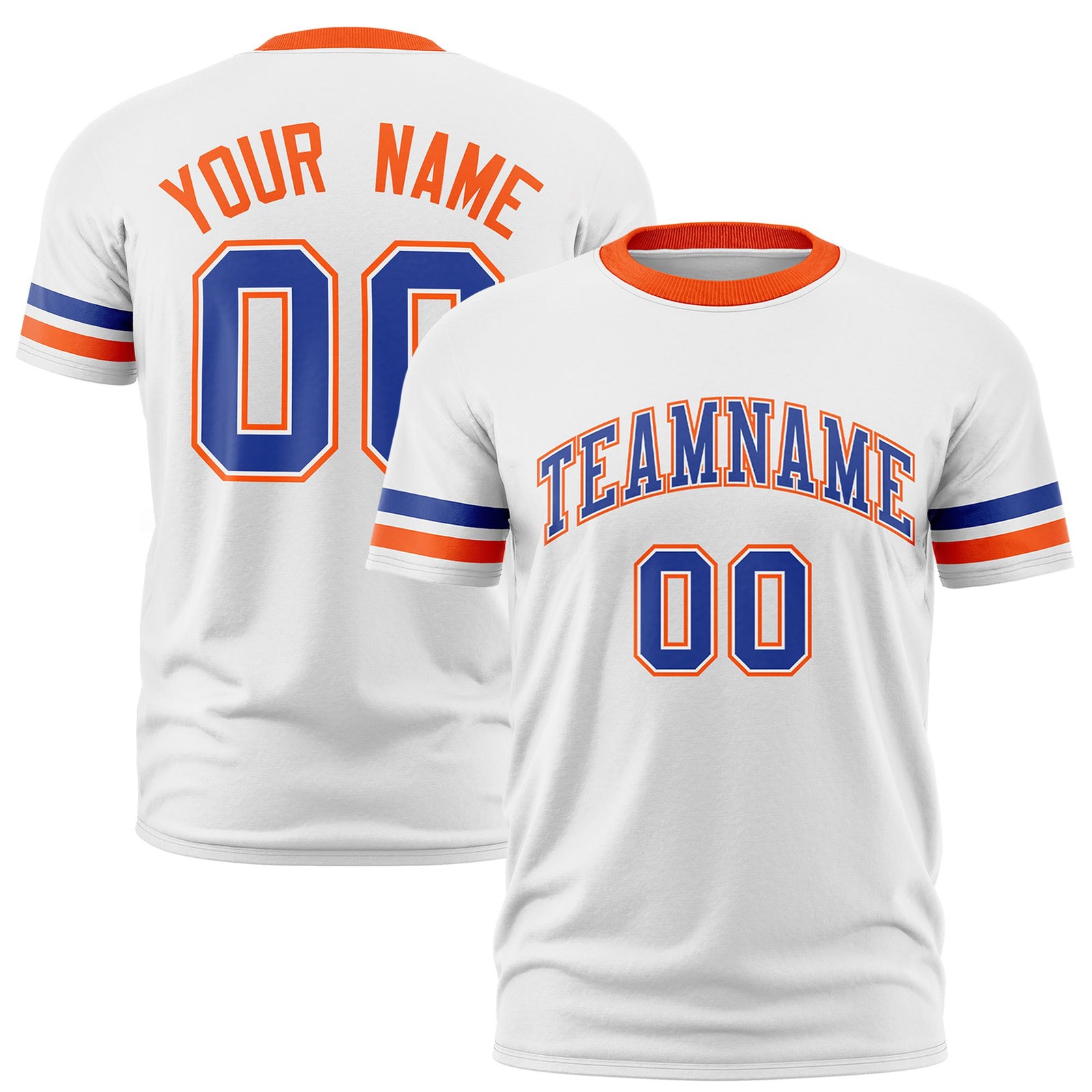 Custom White Royal Blue-Orange Color Block Design Performance T-Shirt