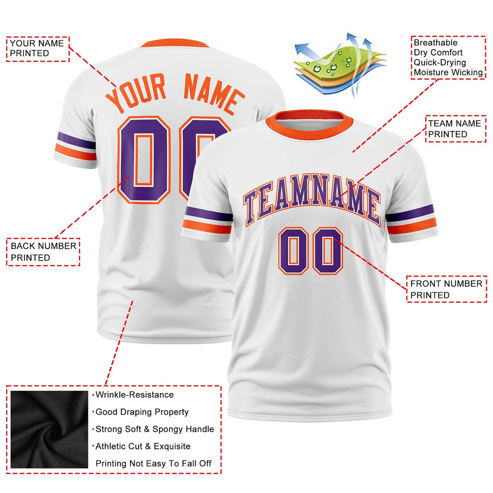 Custom White Purple-Orange Color Block Design Performance T-Shirt