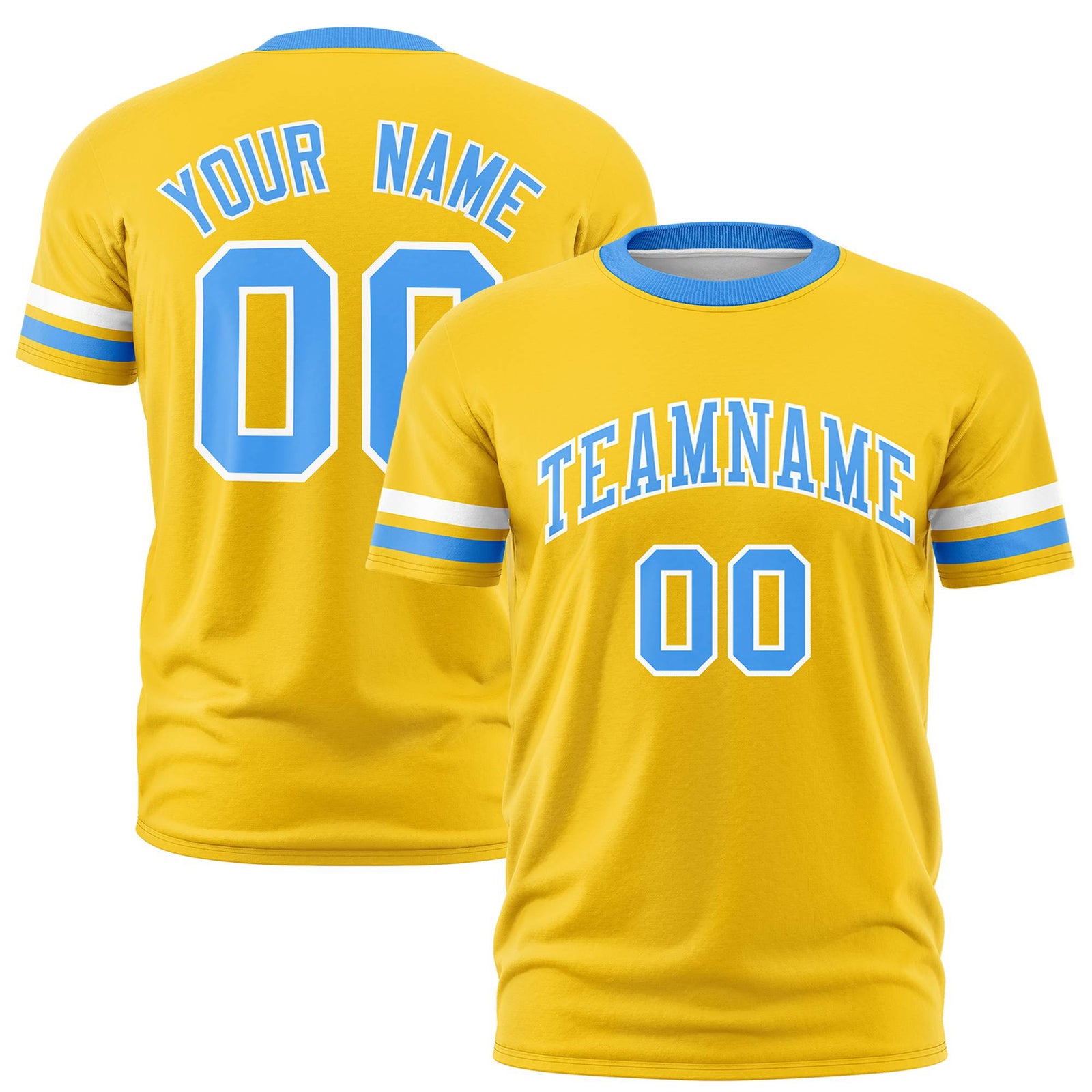Custom Gold01 White-Powder Blue Color Block Design Performance T-Shirt