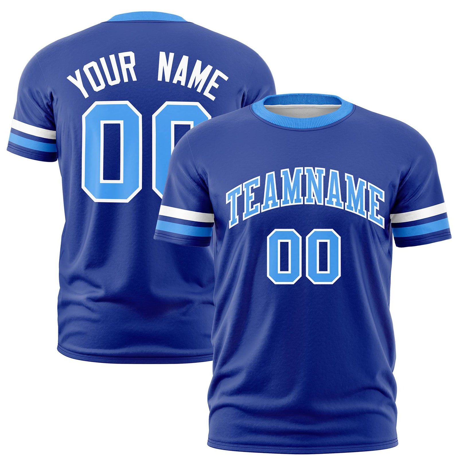 Custom Royal Blue White-Powder Blue Color Block Design Performance T-Shirt