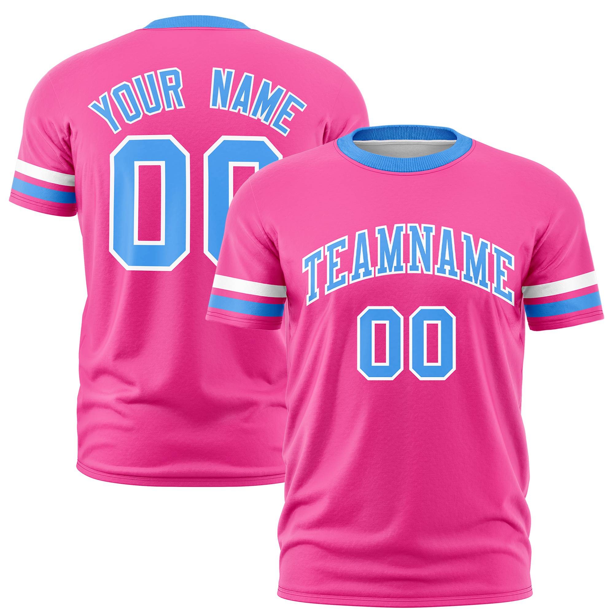 Custom Pink White-Powder Blue Color Block Design Performance T-Shirt