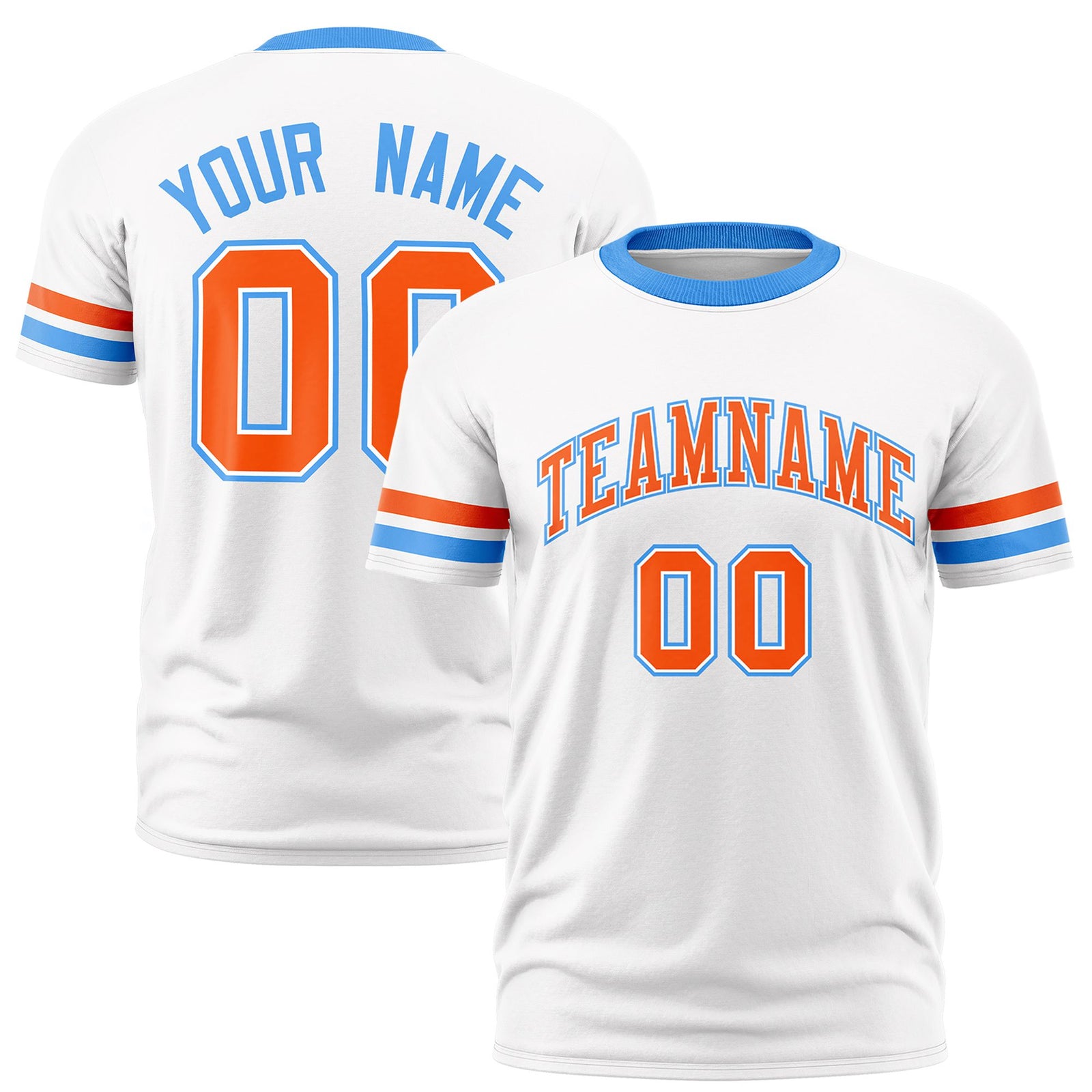 Custom White Orange-Powder Blue Color Block Design Performance T-Shirt