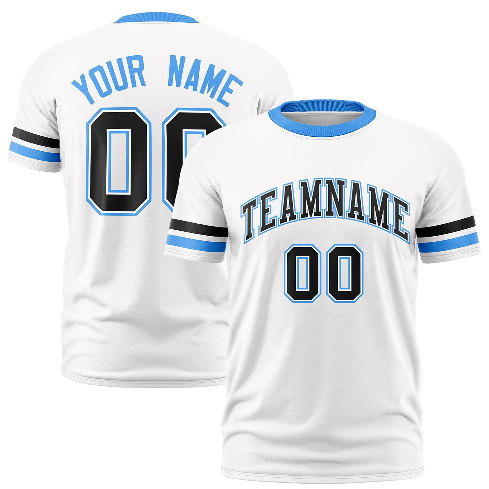 Custom White Black-Powder Blue Color Block Design Performance T-Shirt