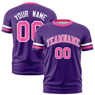 Camiseta deportiva personalizada con diseño de bloques de color morado, blanco y rosa - Estilo 1
