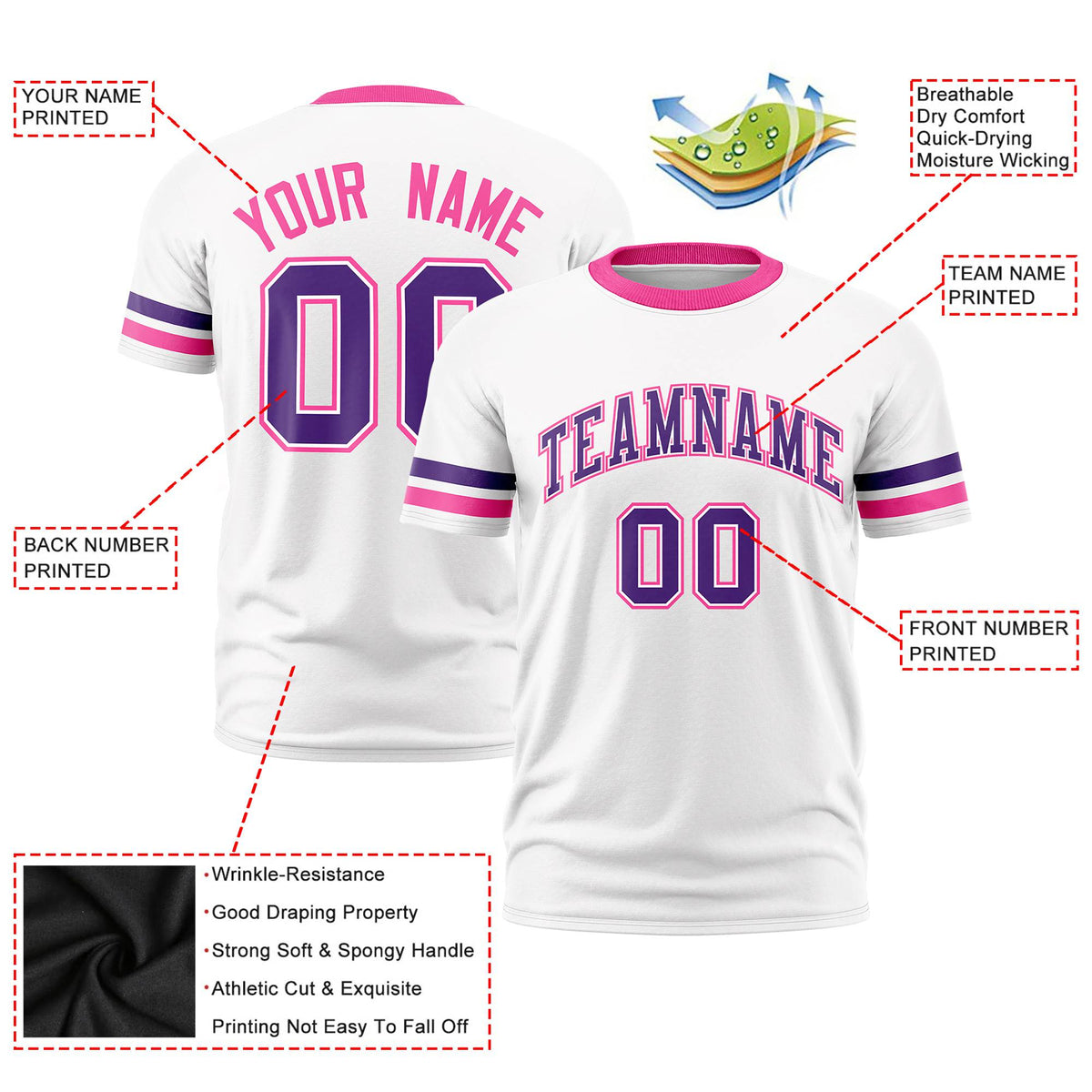 Custom White Purple-Pink Color Block Design Performance T-Shirt
