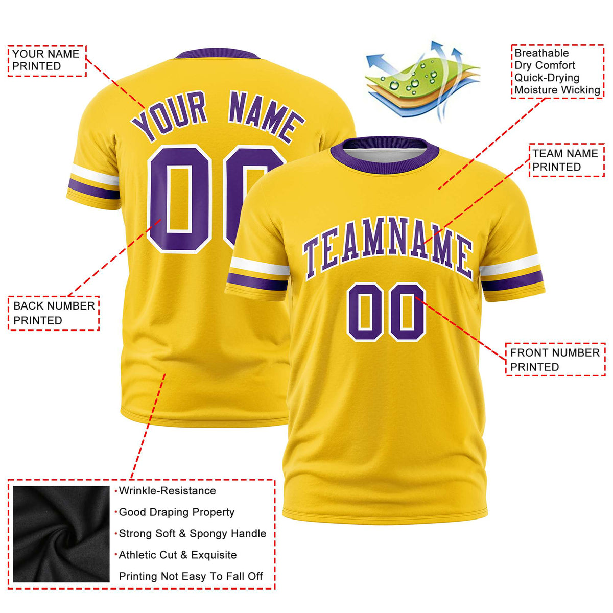 Custom Gold01 White-Purple Color Block Design Performance T-Shirt