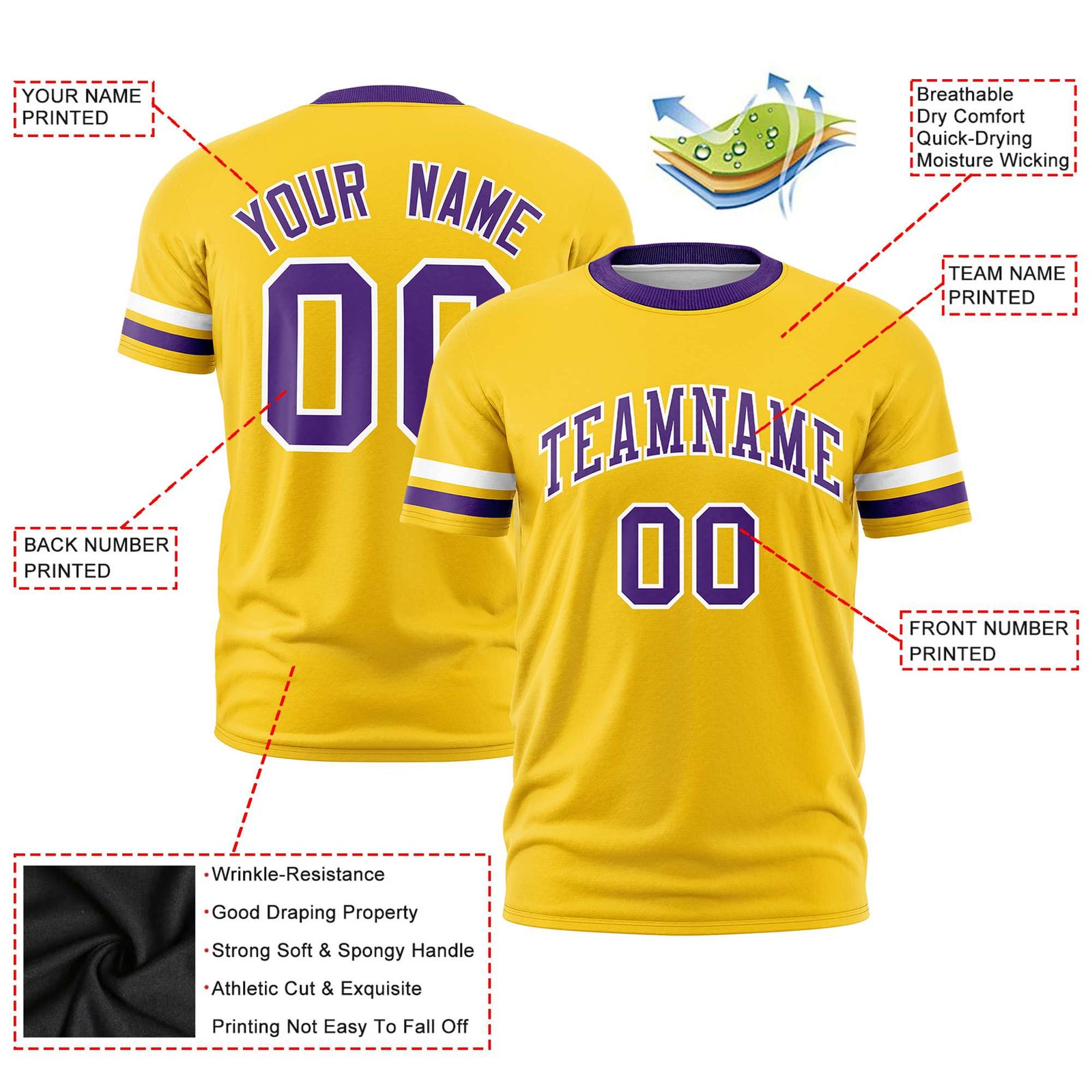 Custom Gold01 White-Purple Color Block Design Performance T-Shirt