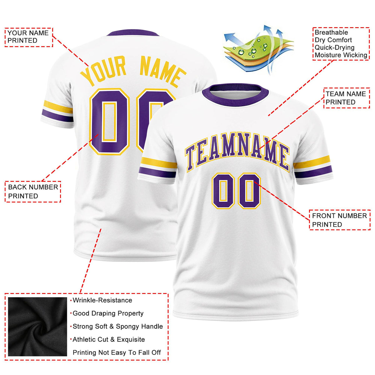 Custom White Gold01-Purple Color Block Design Performance T-Shirt