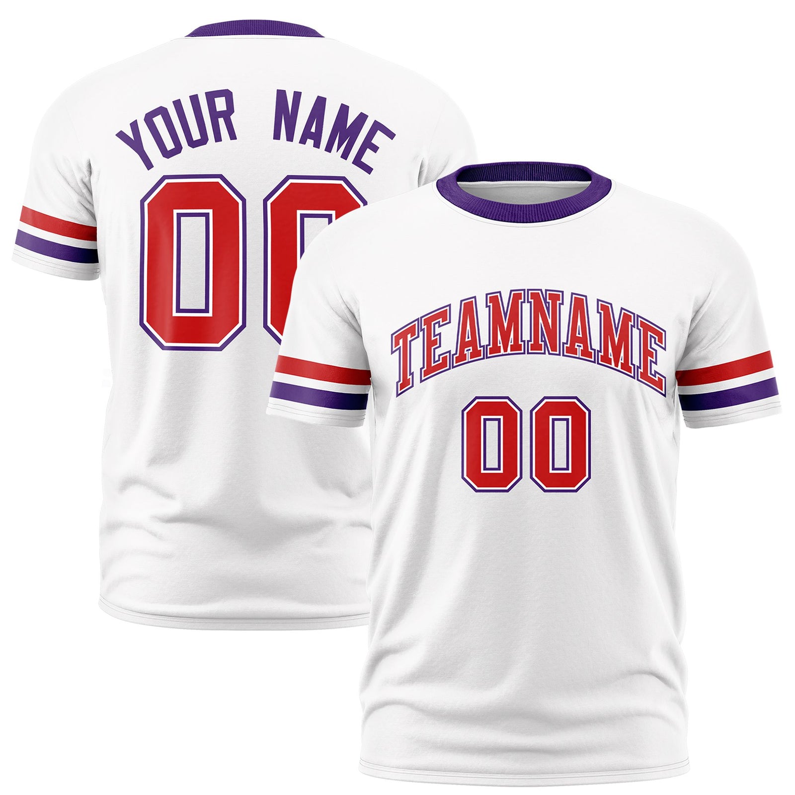 Custom White Red-Purple Color Block Design Performance T-Shirt