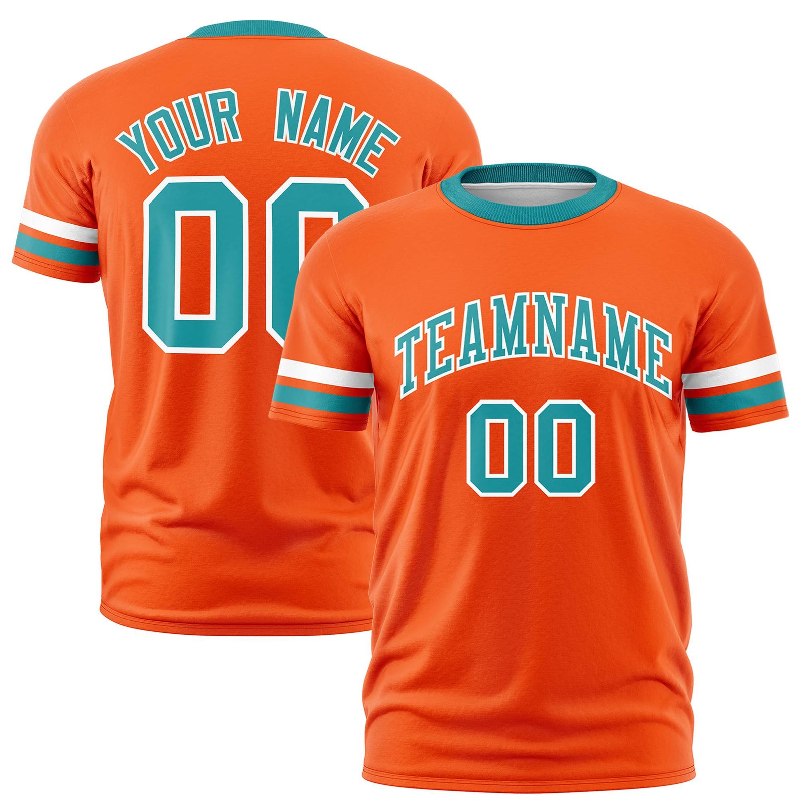 Custom Orange White-Aqua Color Block Design Performance T-Shirt