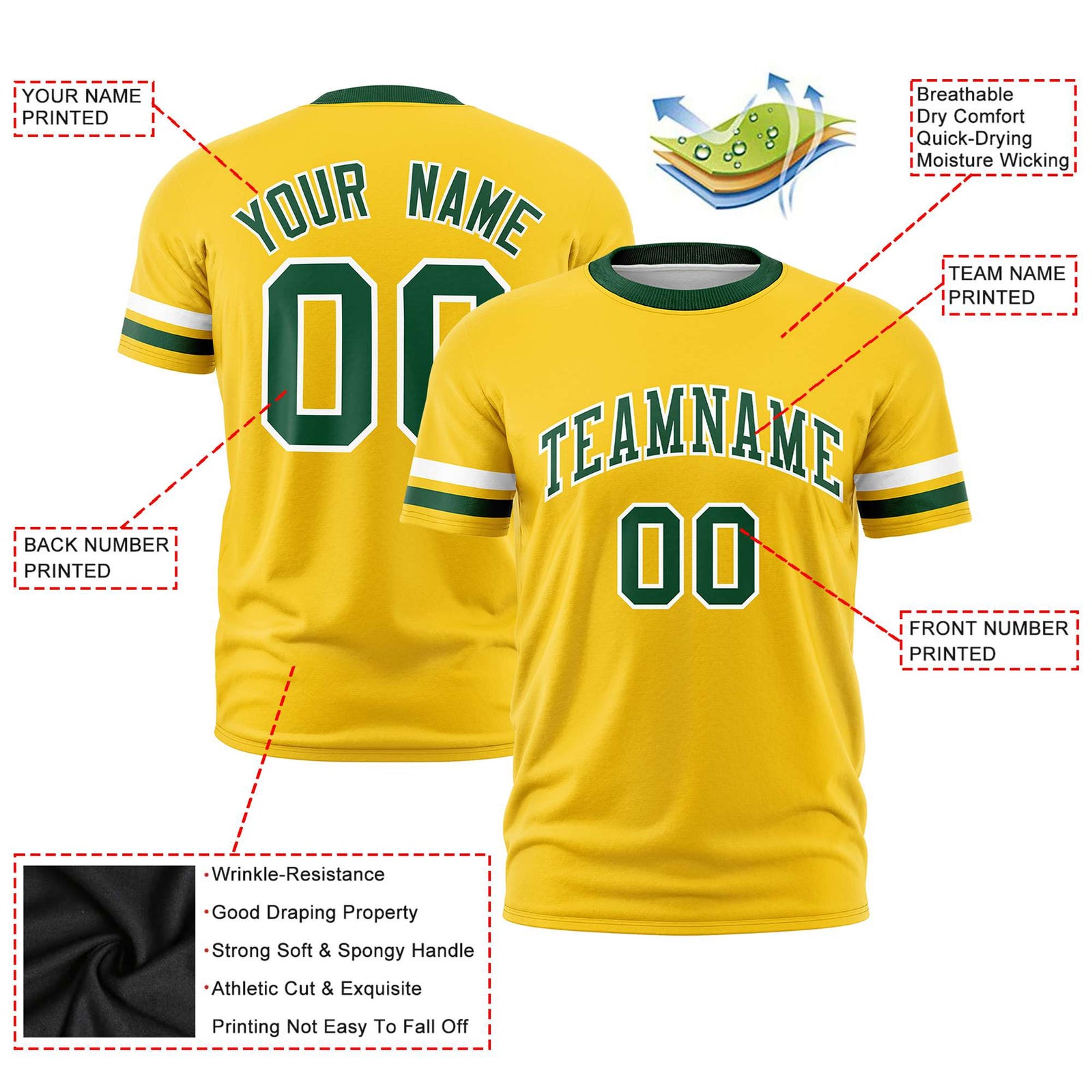 Custom Gold01 White-Green Color Block Design Performance T-Shirt