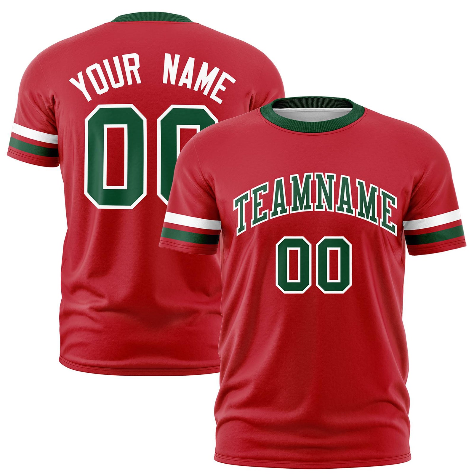 Custom Red White-Green Color Block Design Performance T-Shirt