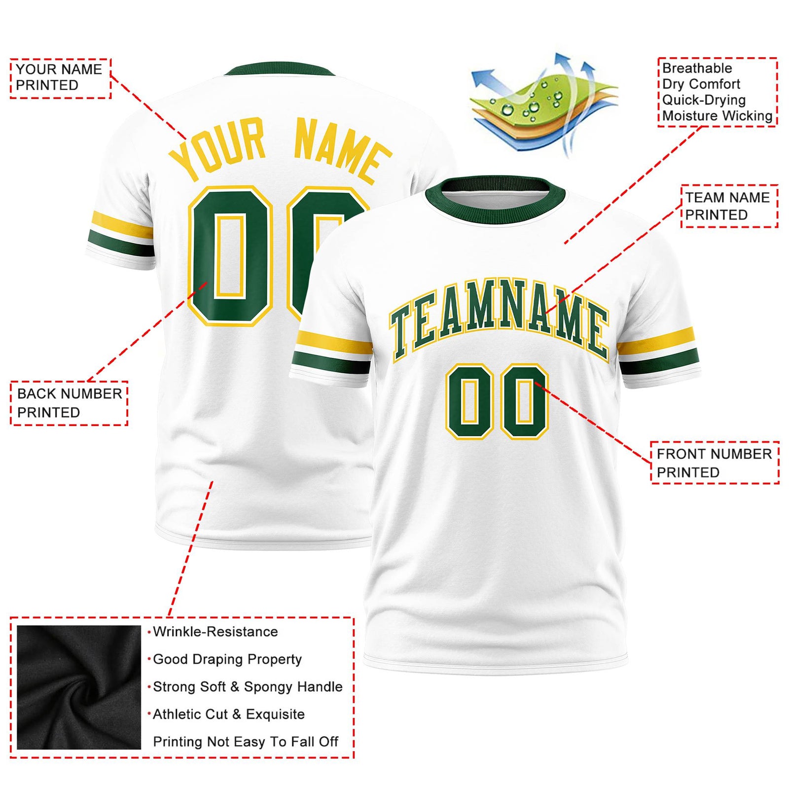 Custom White Gold01-Green Color Block Design Performance T-Shirt
