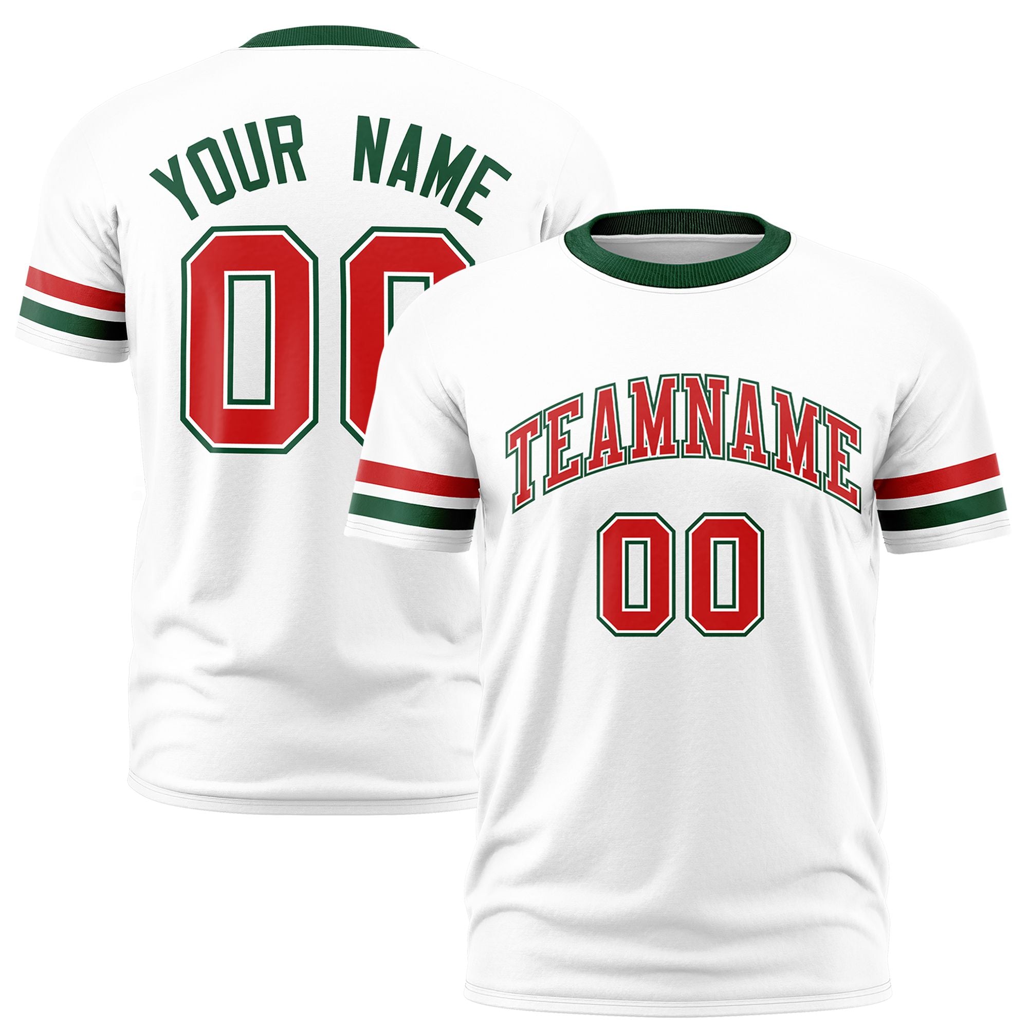 Custom White Red-Green Color Block Design Performance T-Shirt