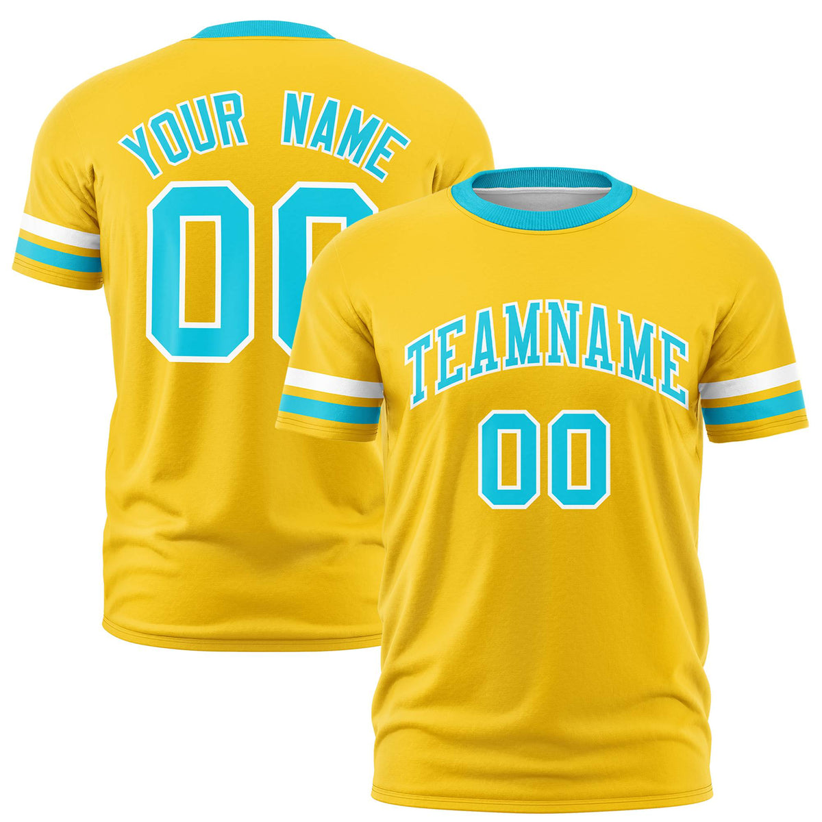 Custom Yellow White-Sky Blue Color Block Design Performance T-Shirt