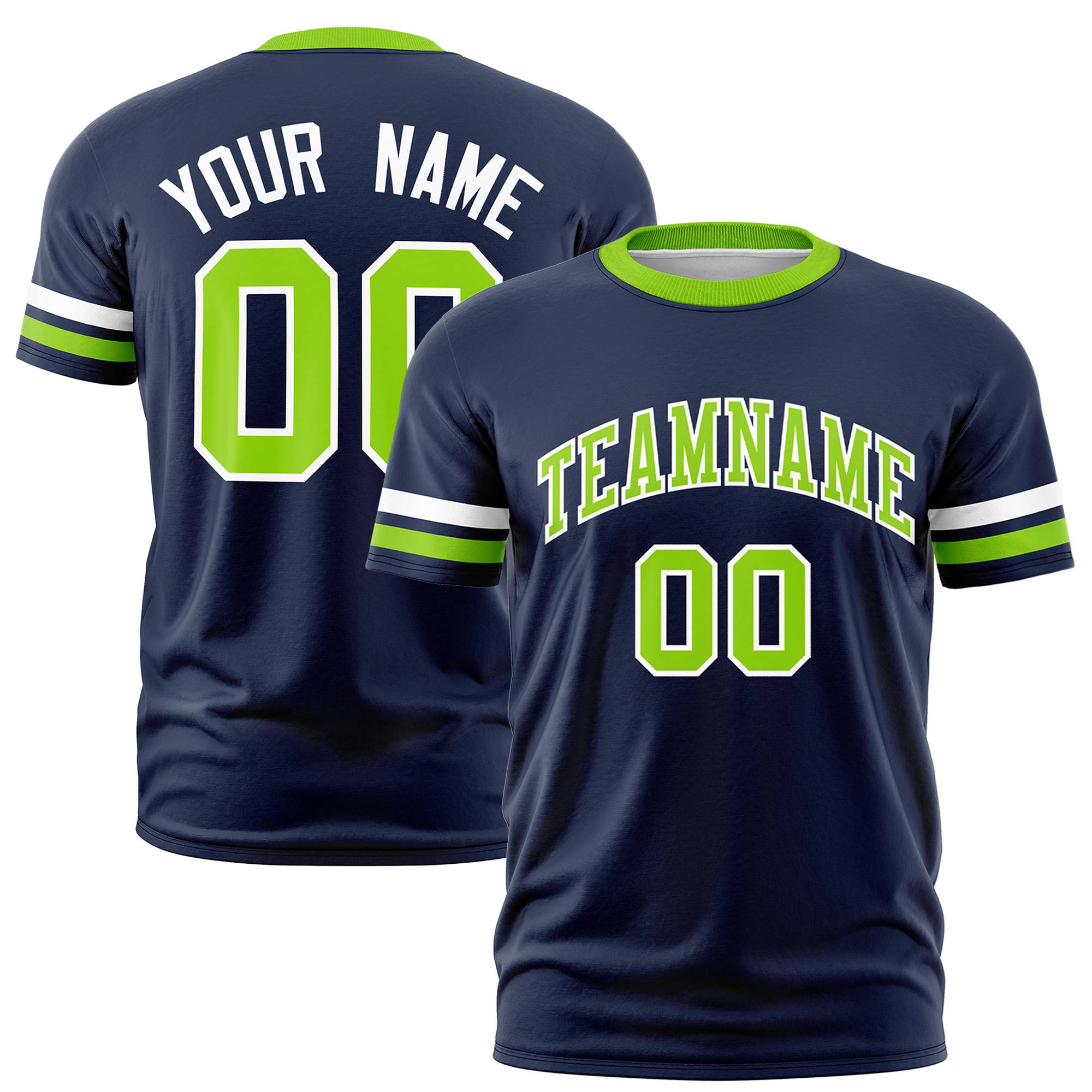 Custom Navy White-Neon Green Color Block Design Performance T-Shirt