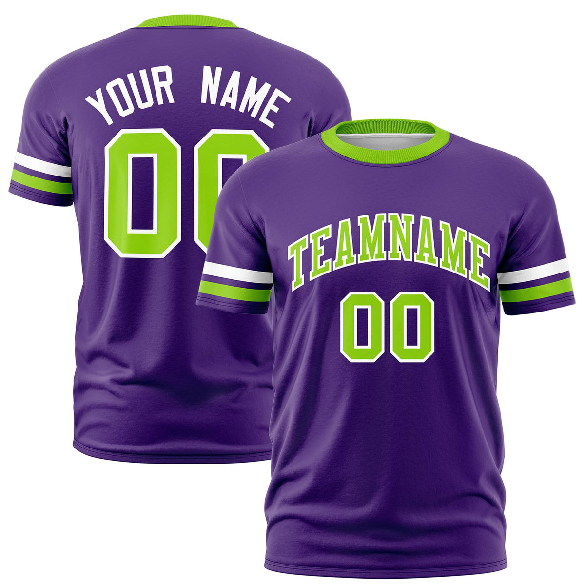 Custom Purple White-Neon Green Color Block Design Performance T-Shirt