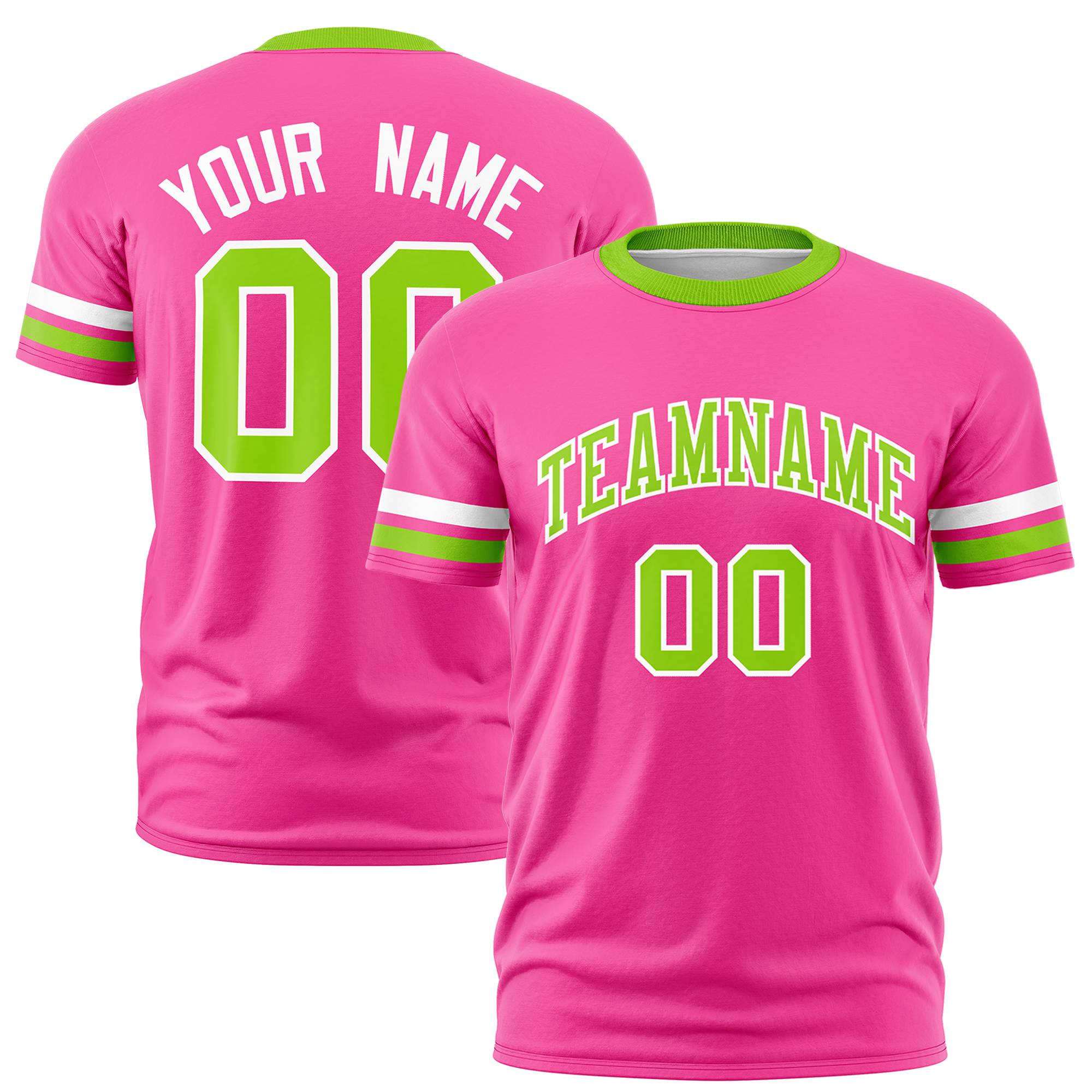 Custom Pink White-Neon Green Color Block Design Performance T-Shirt