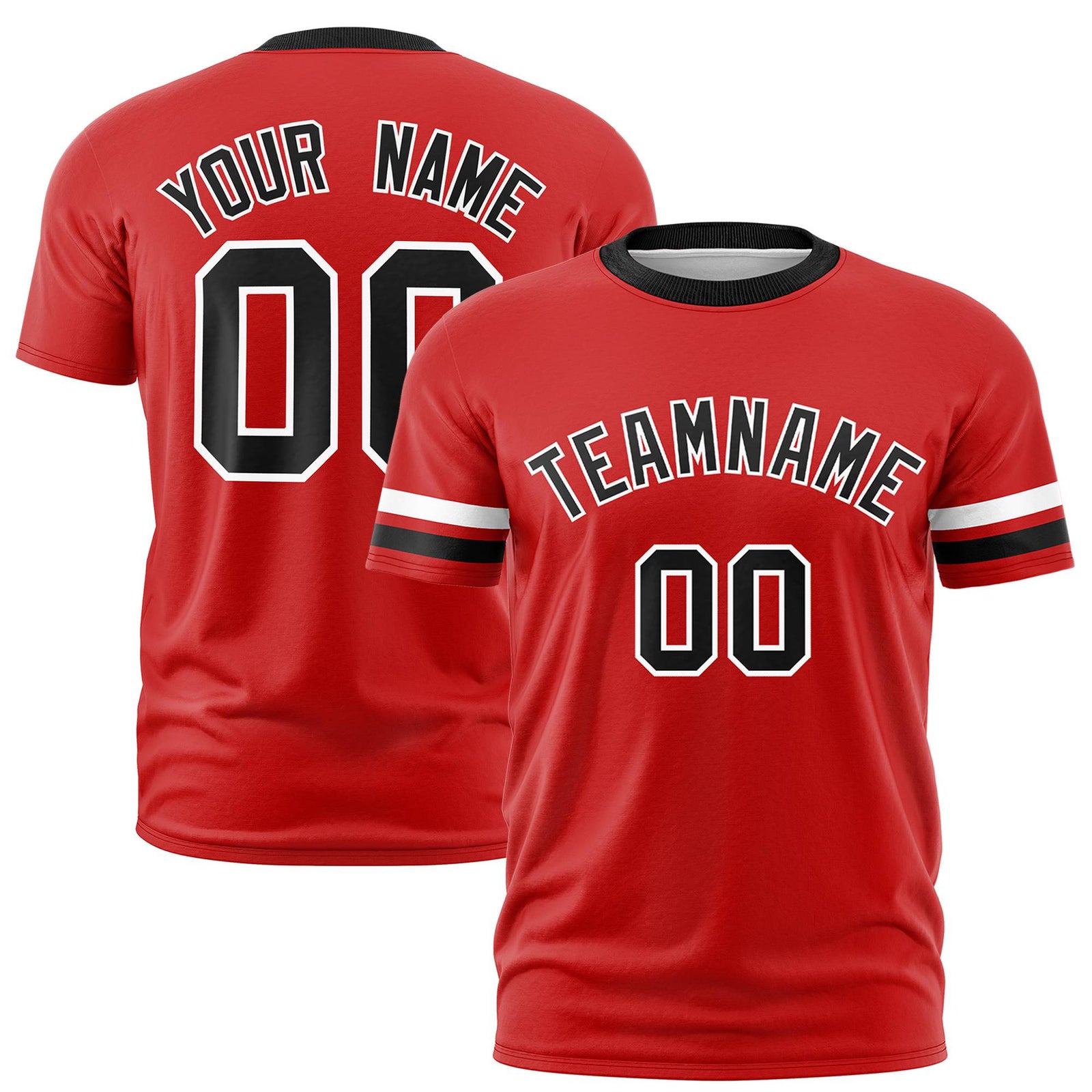 Custom Red White-Black Color Block Design Performance T-Shirt