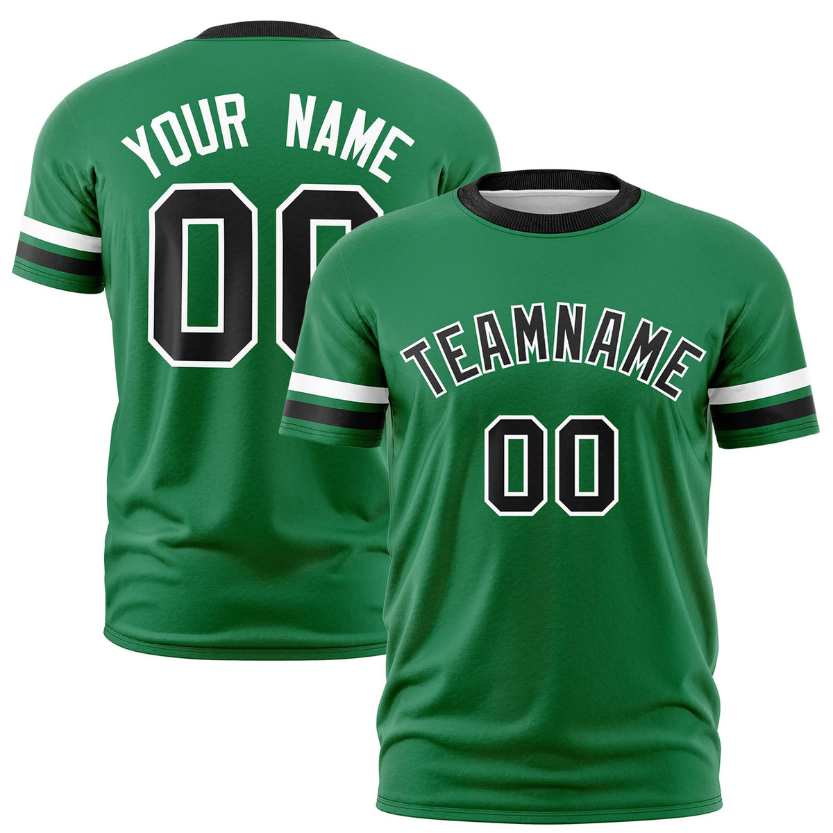 Custom Kelly Green White-Black Color Block Design Performance T-Shirt