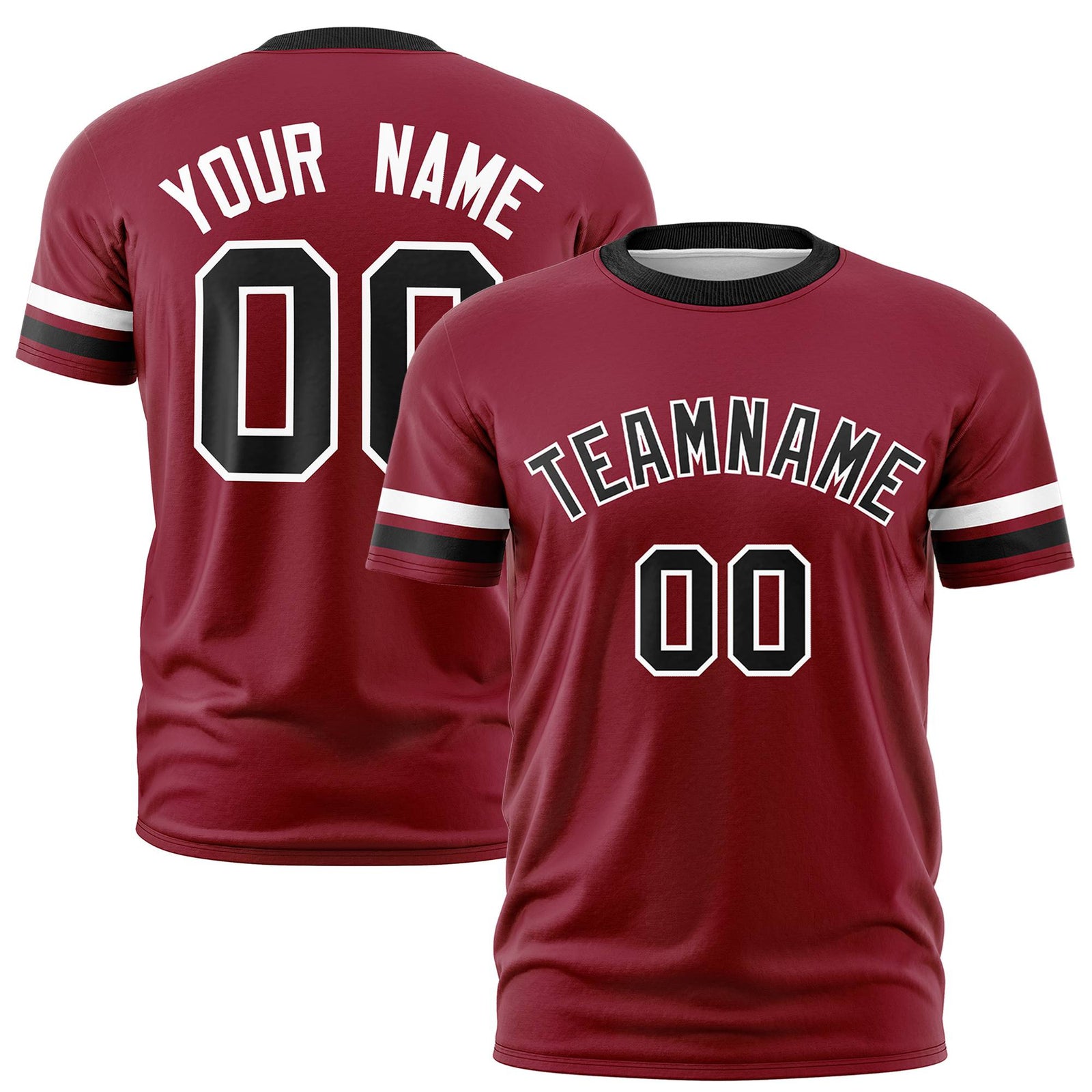 Custom Crimson White-Black Color Block Design Performance T-Shirt