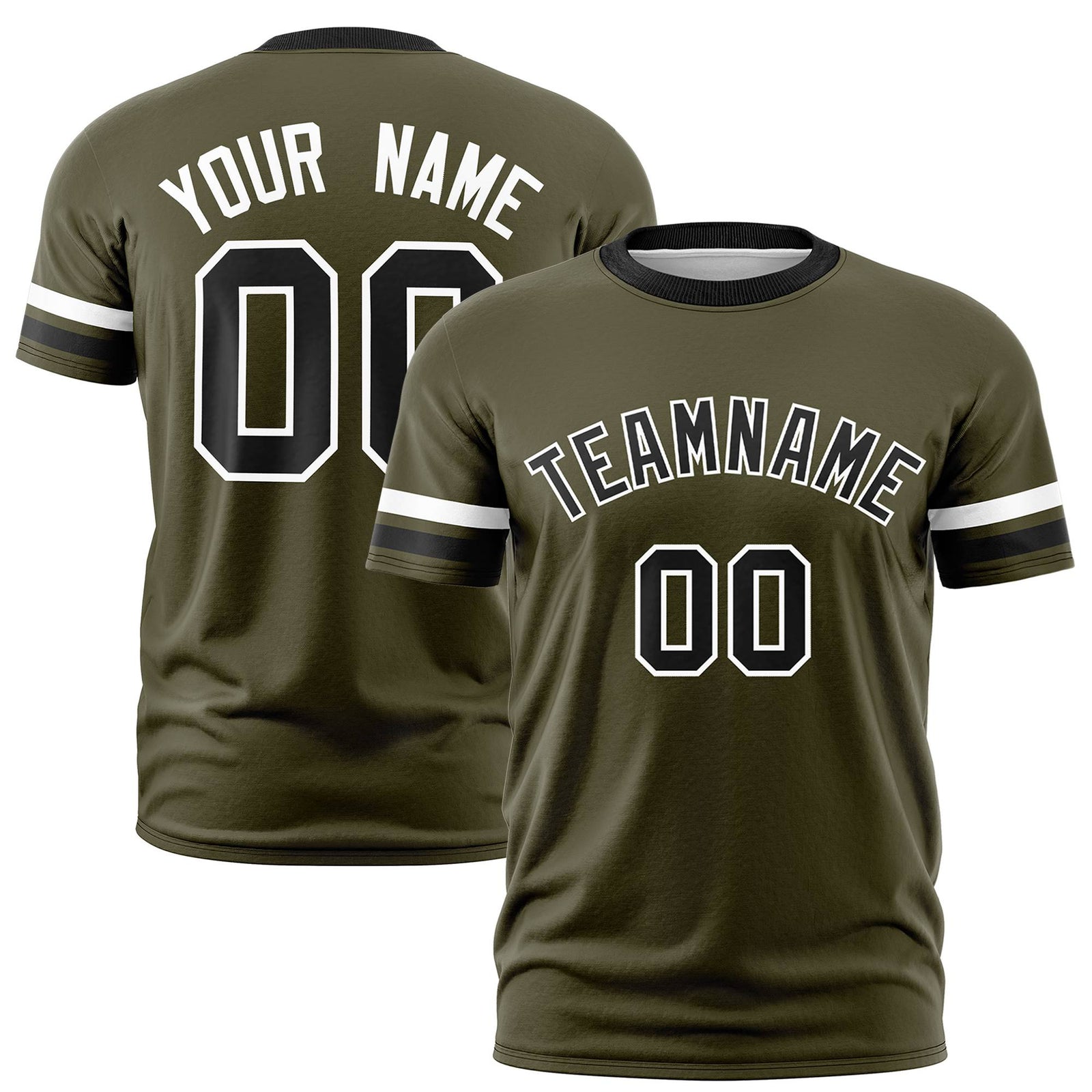 Custom Olive White-Black Color Block Design Performance T-Shirt