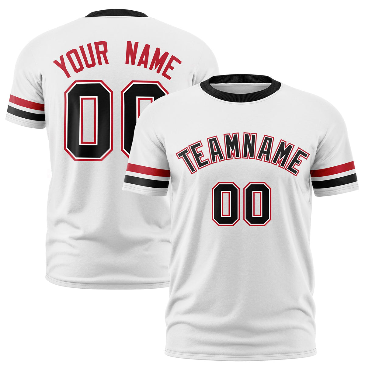 Custom White Red-Black Color Block Design Performance T-Shirt