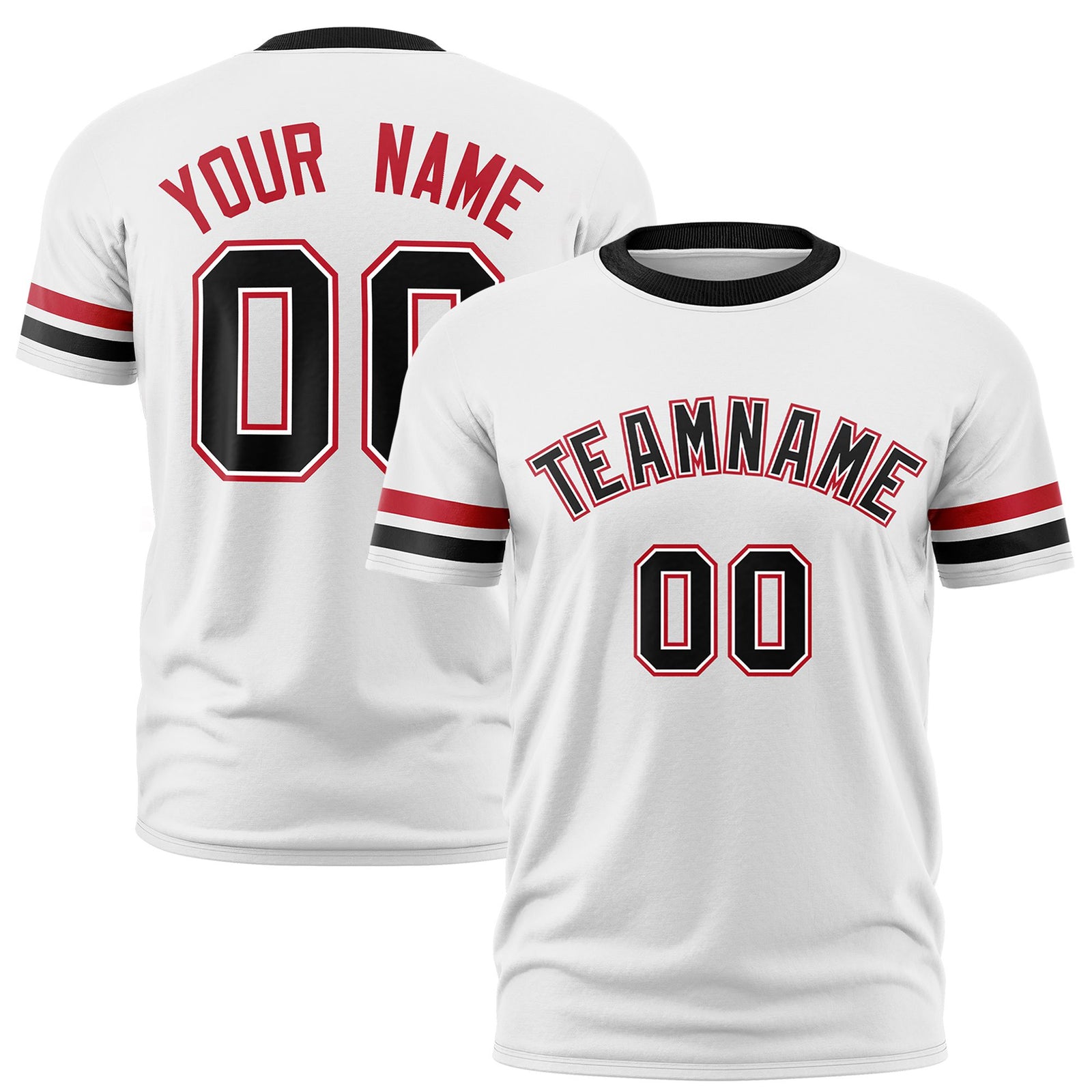 Custom White Red-Black Color Block Design Performance T-Shirt