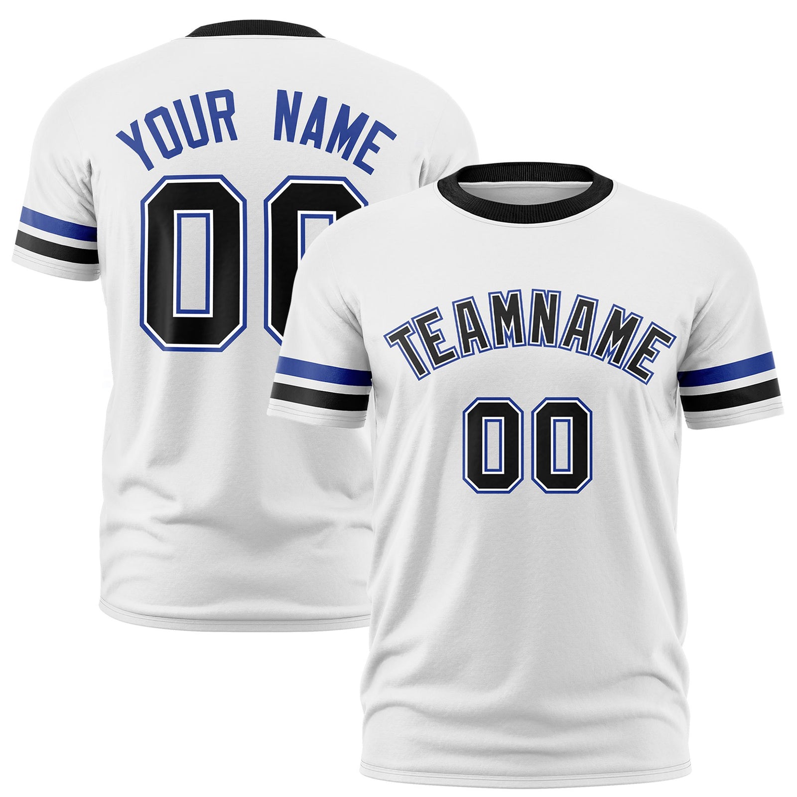 Custom White Royal Blue-Black Color Block Design Performance T-Shirt