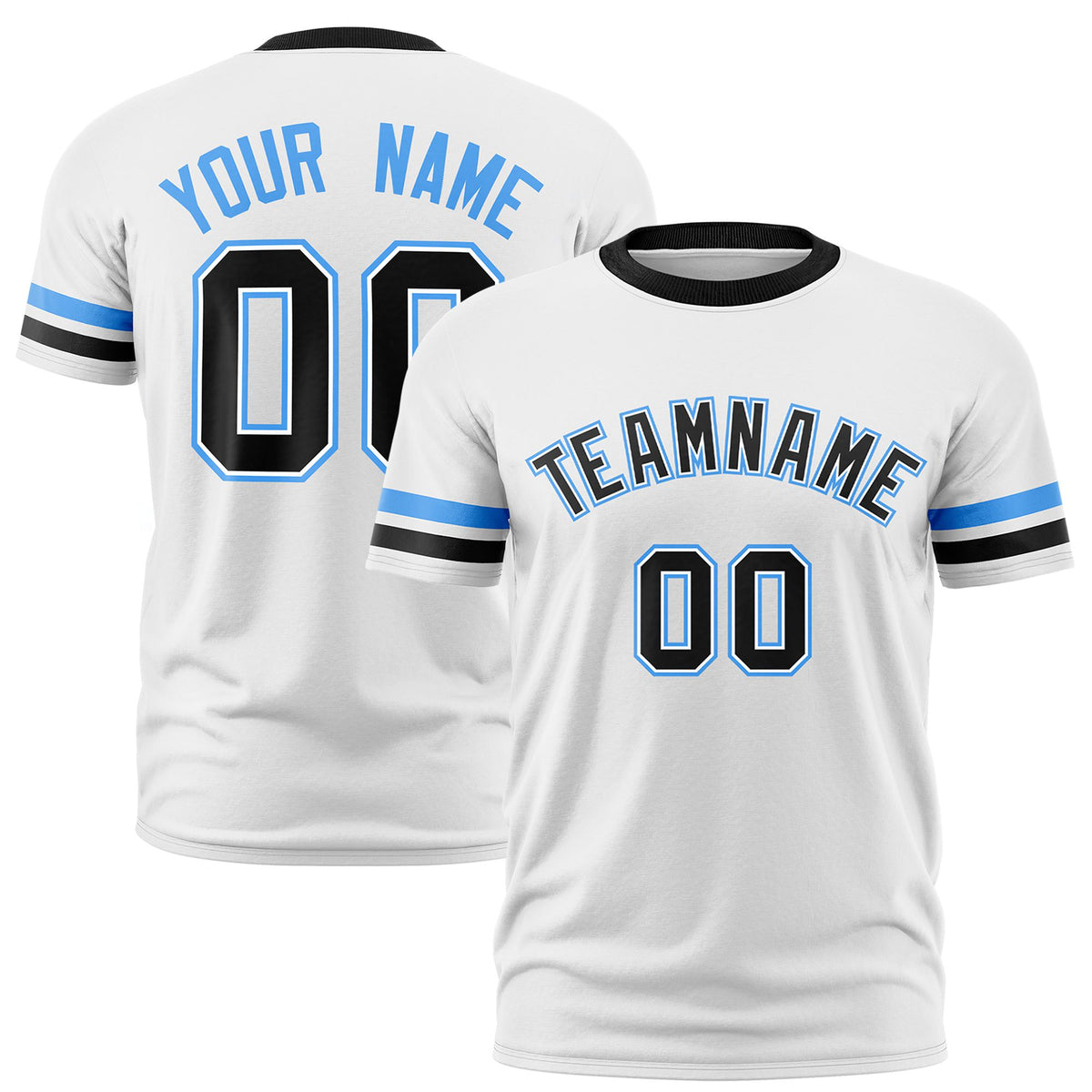Custom White Powder Blue-Black Color Block Design Performance T-Shirt