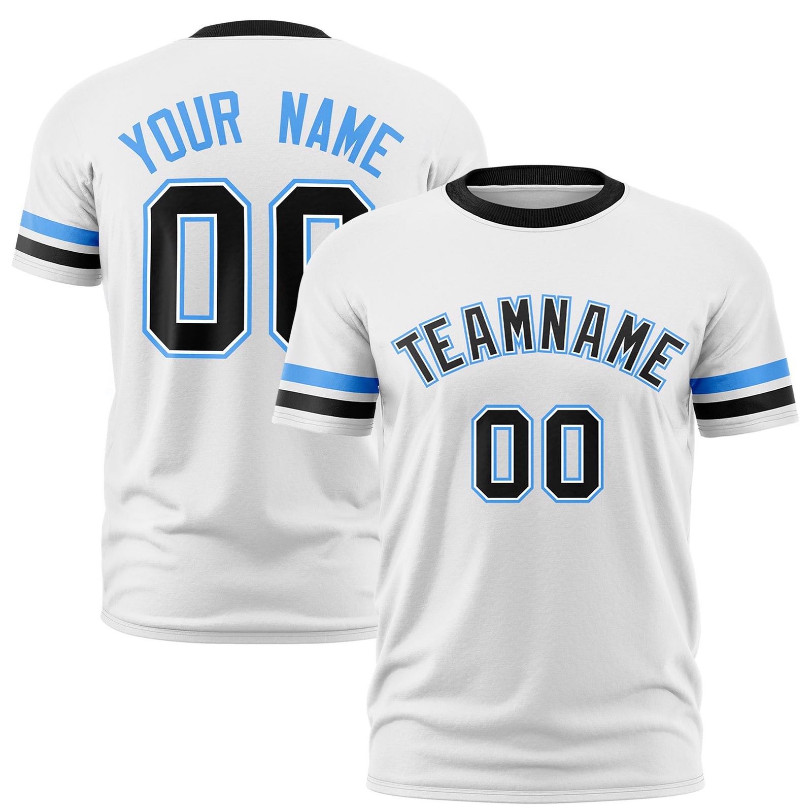 Custom White Powder Blue-Black Color Block Design Performance T-Shirt