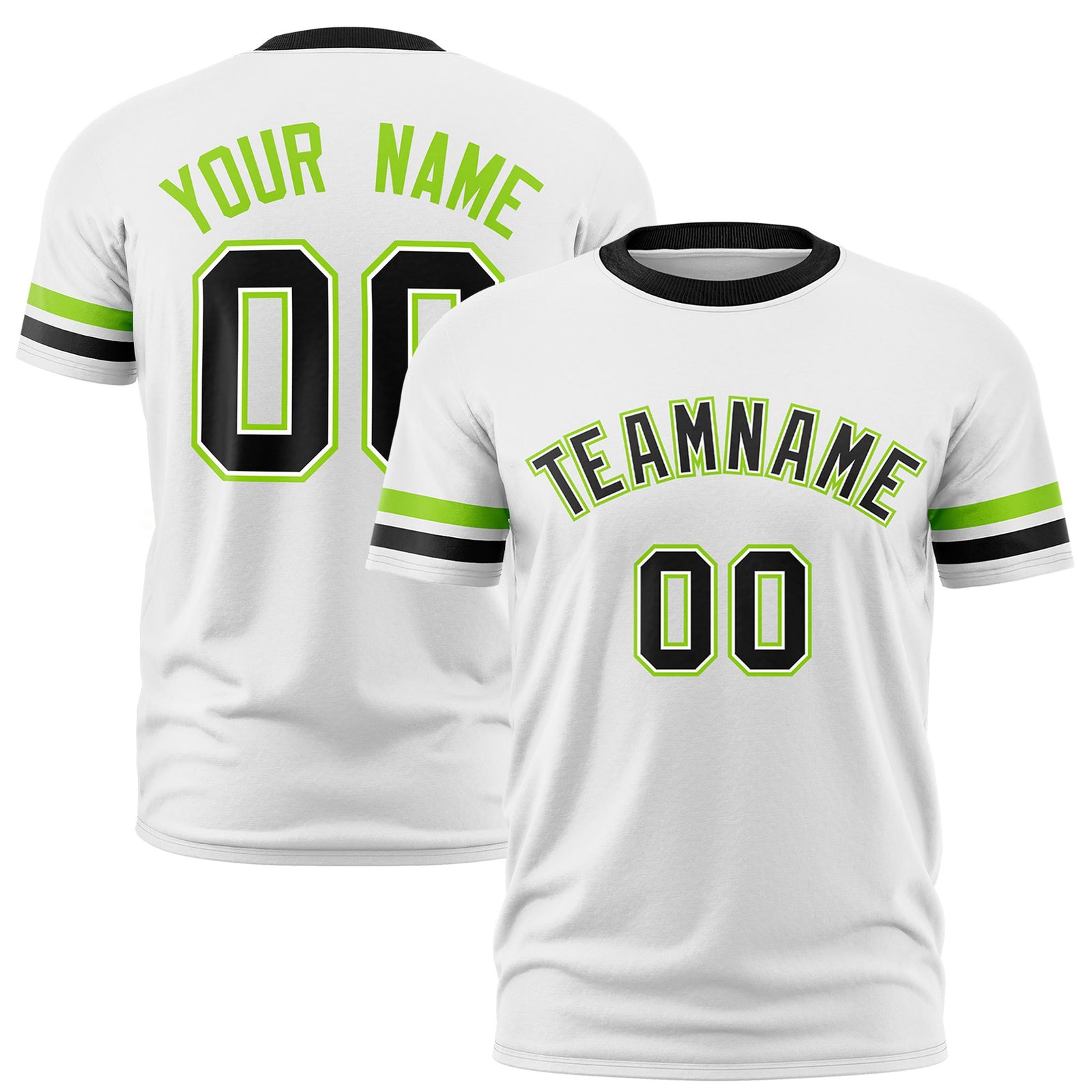 Custom White Neon Green-Black Color Block Design Performance T-Shirt