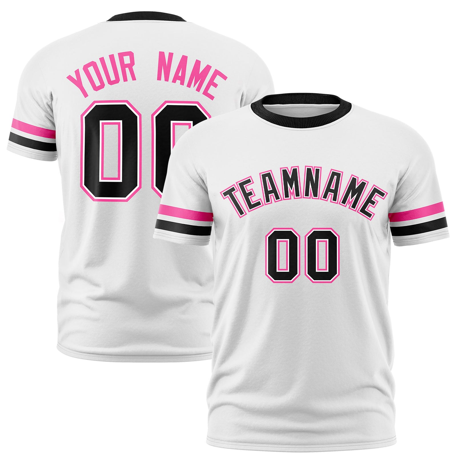 Custom White Pink-Black Color Block Design Performance T-Shirt