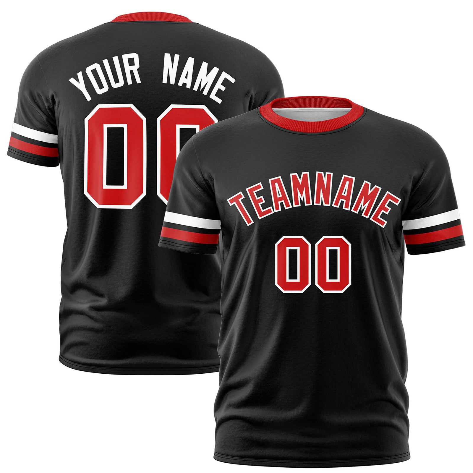 Custom Black White-Red Color Block Design Performance T-Shirt