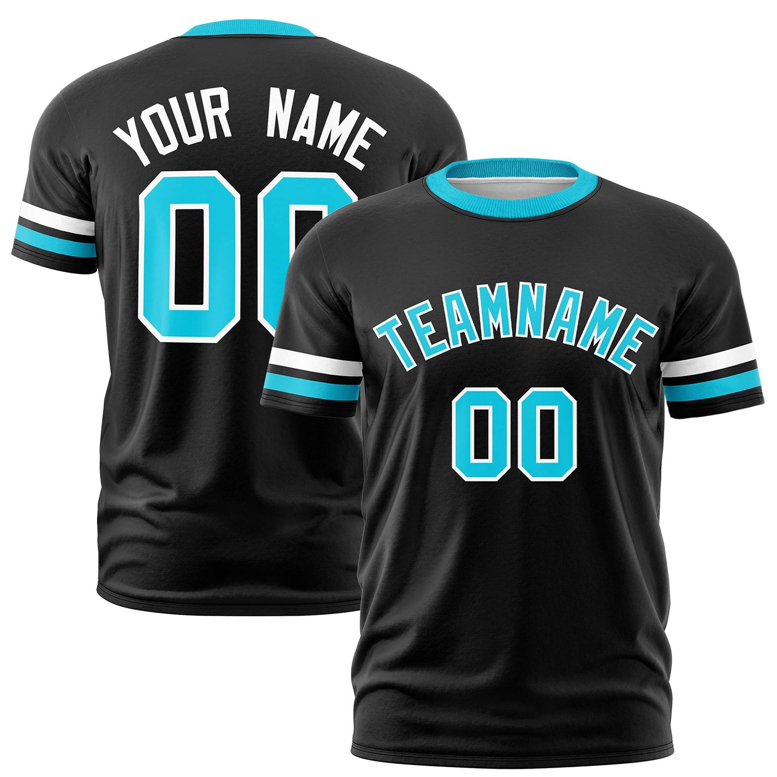 Custom Black White-Sky Blue Color Block Design Performance T-Shirt
