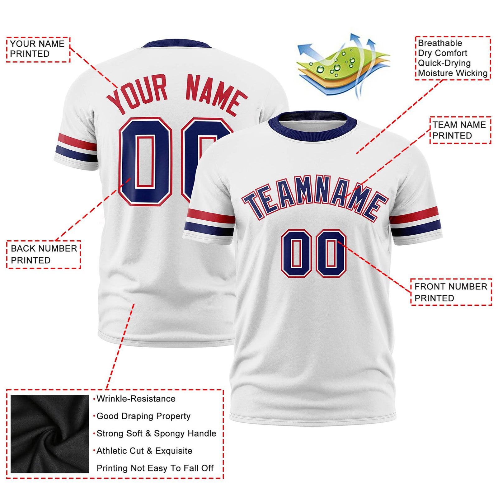 Custom Black White-Blue Color Block Design Performance T-Shirt