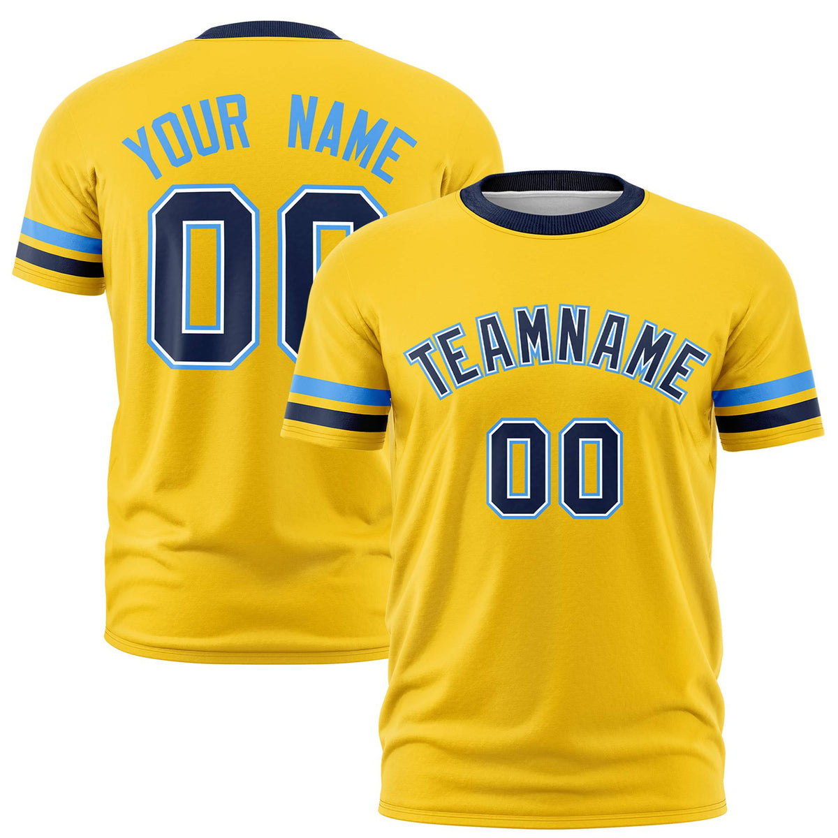 Custom Gold01 Powder Blue-Navy Color Block Design Performance T-Shirt