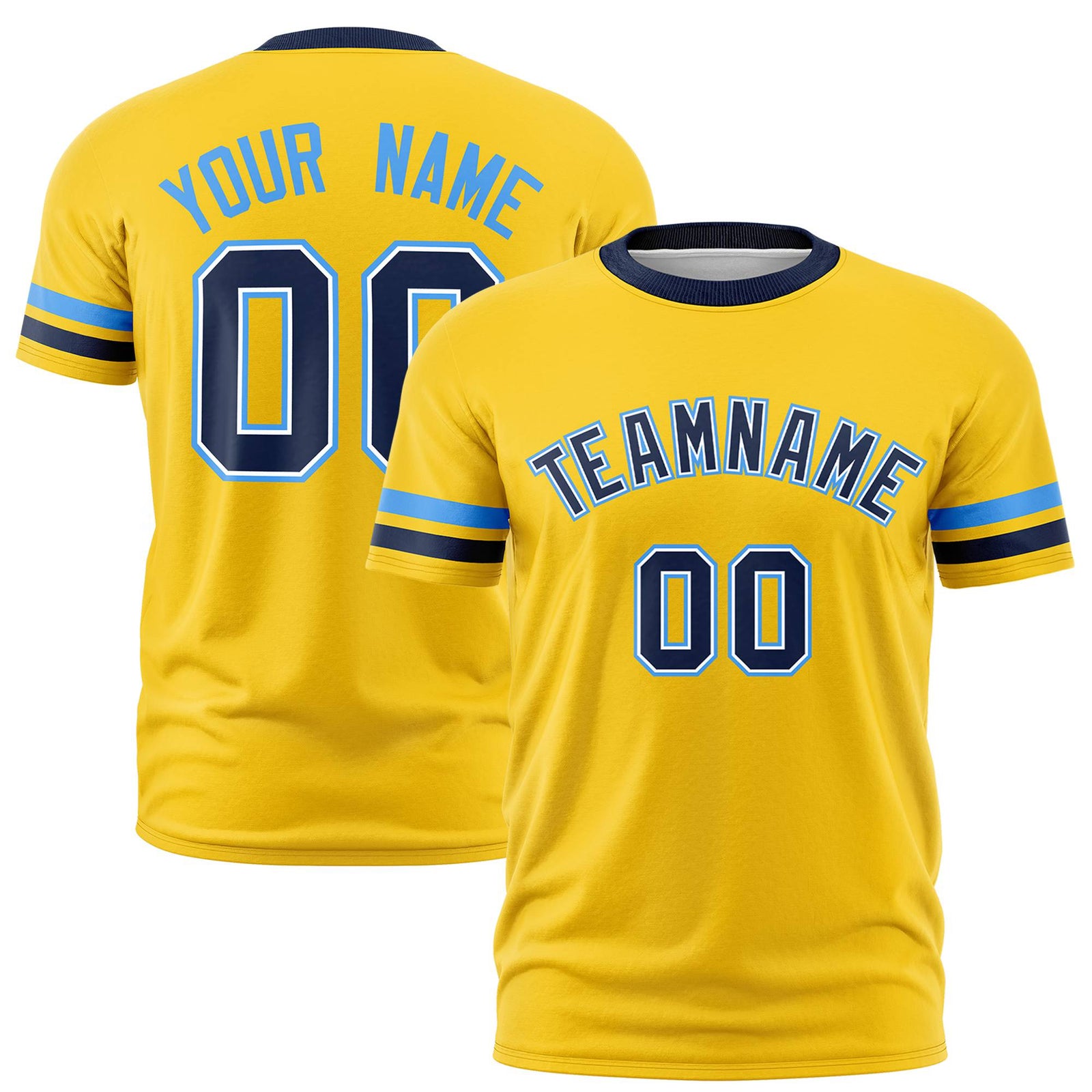 Custom Gold01 Powder Blue-Navy Color Block Design Performance T-Shirt