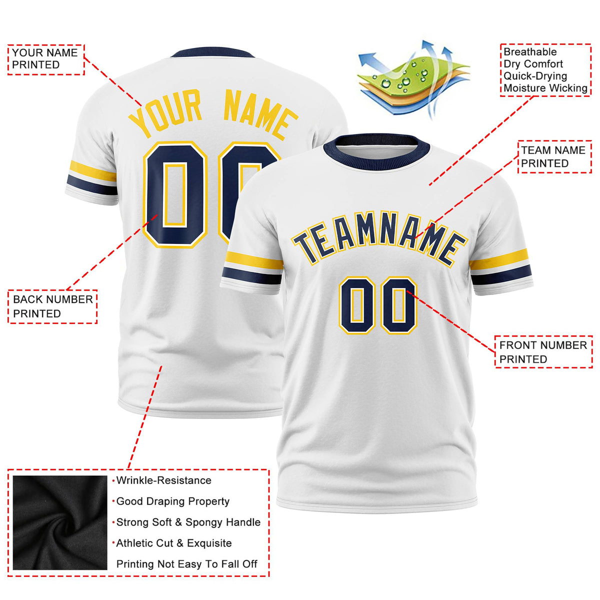 Custom White Gold01-Navy Color Block Design Performance T-Shirt
