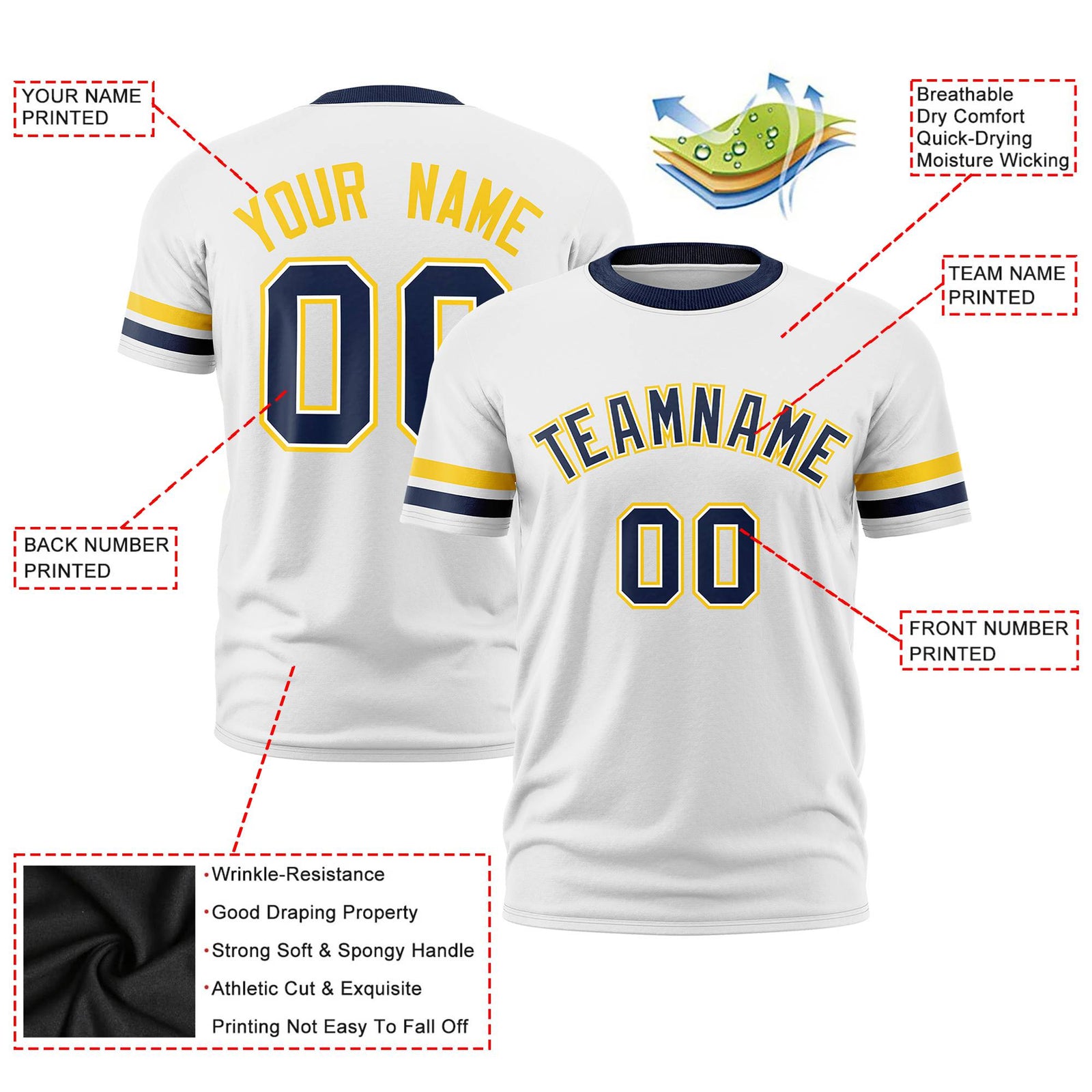 Custom White Gold01-Navy Color Block Design Performance T-Shirt