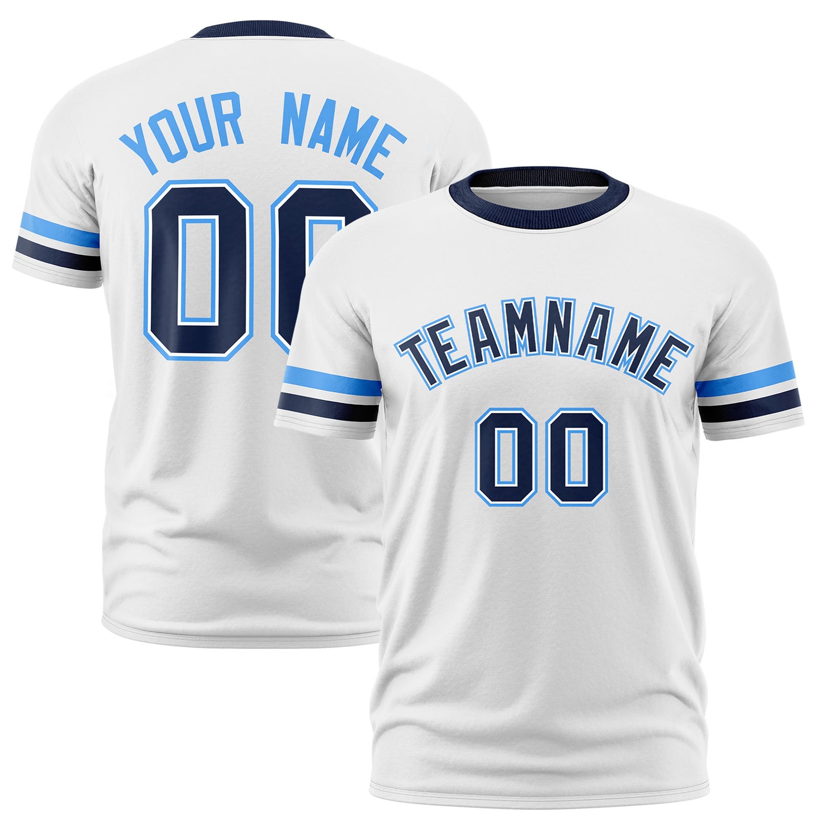 Custom White Powder Blue-Navy Color Block Design Performance T-Shirt