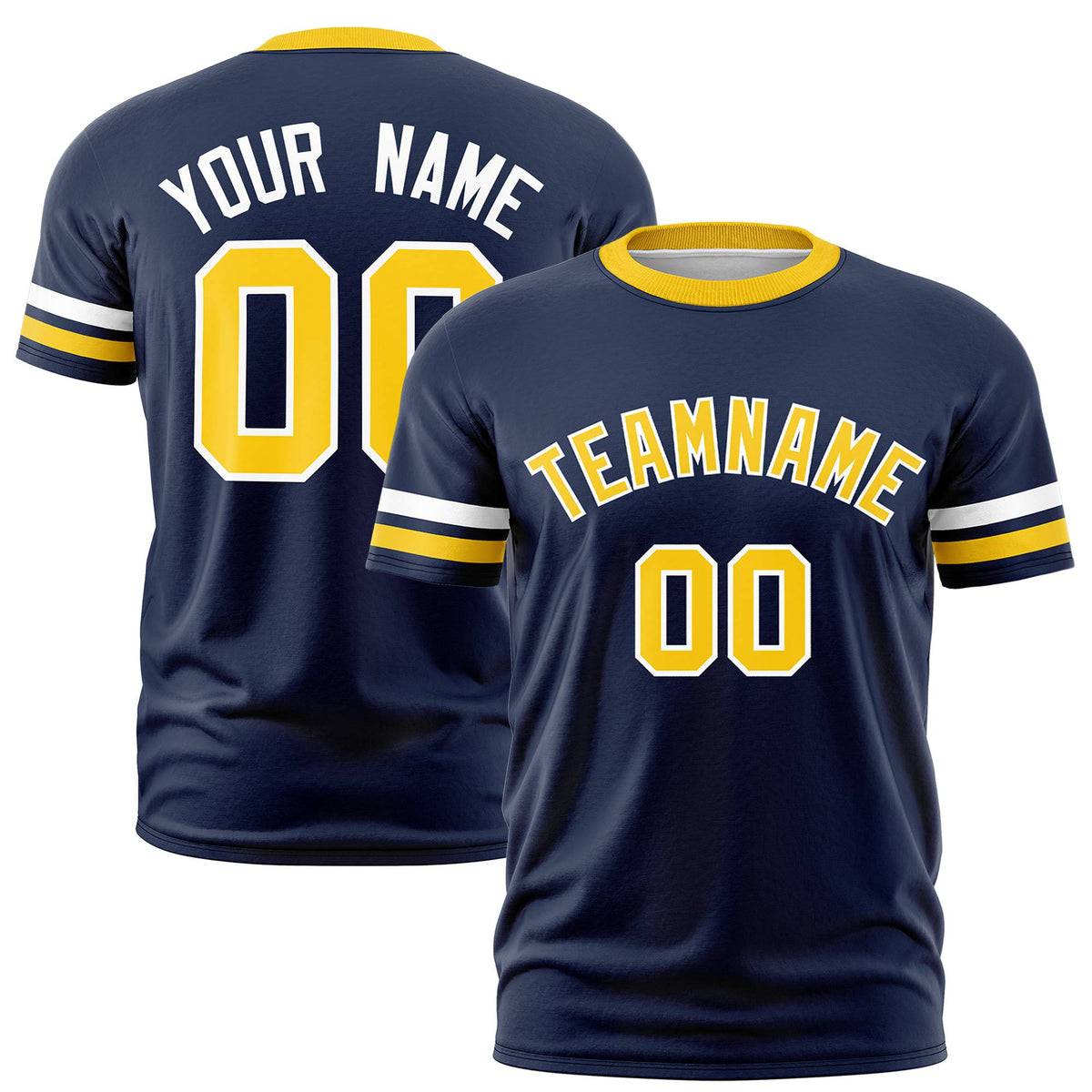 Custom Navy White-Gold01 Color Block Design Performance T-Shirt