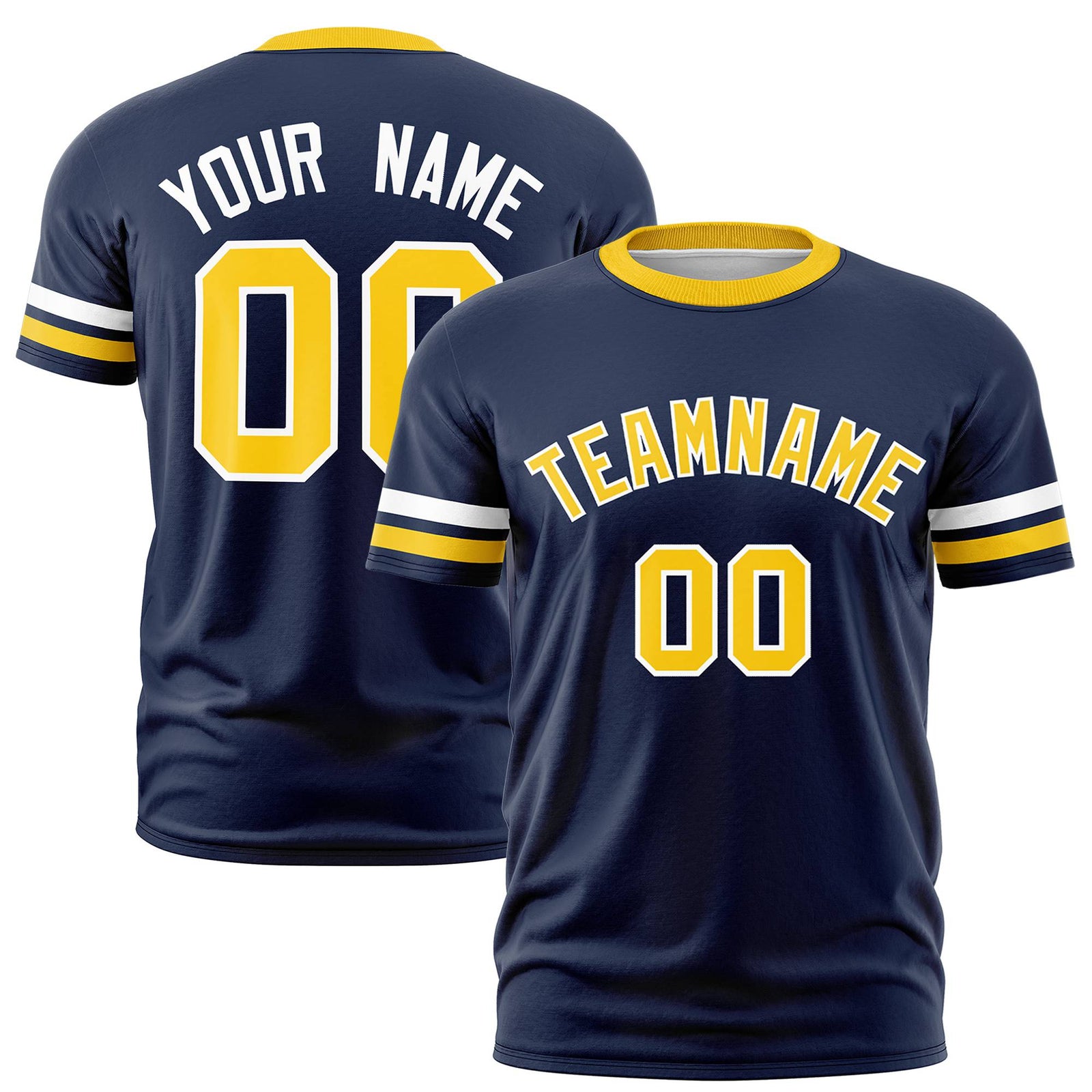 Custom Navy White-Gold01 Color Block Design Performance T-Shirt