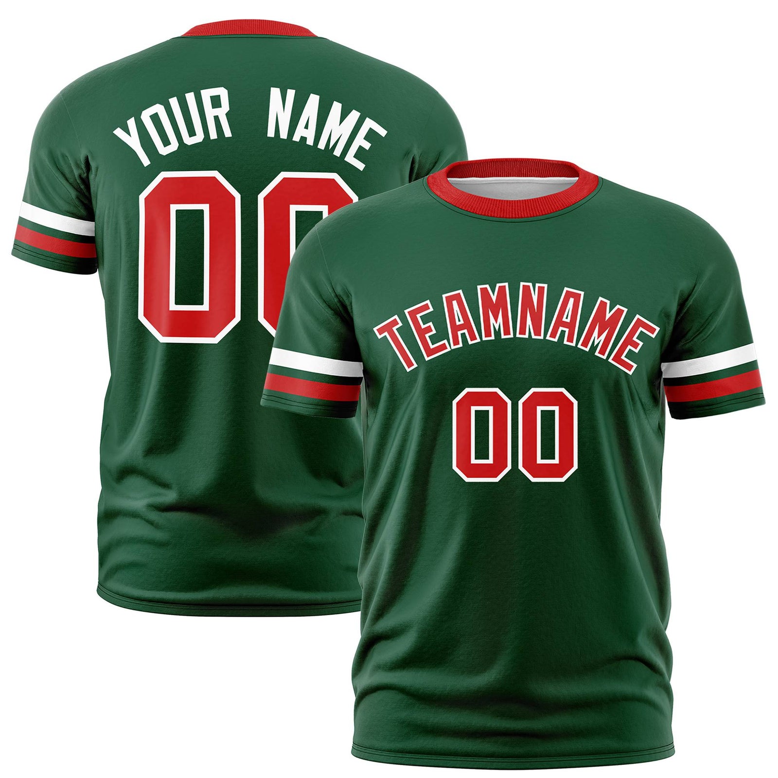 Custom Green White-Red Color Block Design Performance T-Shirt
