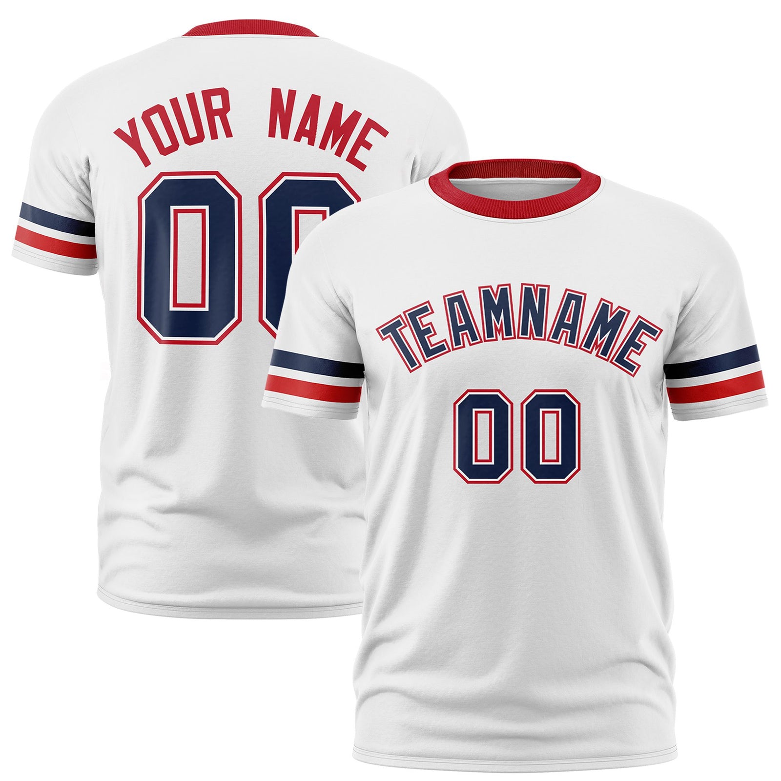 Custom White Navy-Red Color Block Design Performance T-Shirt