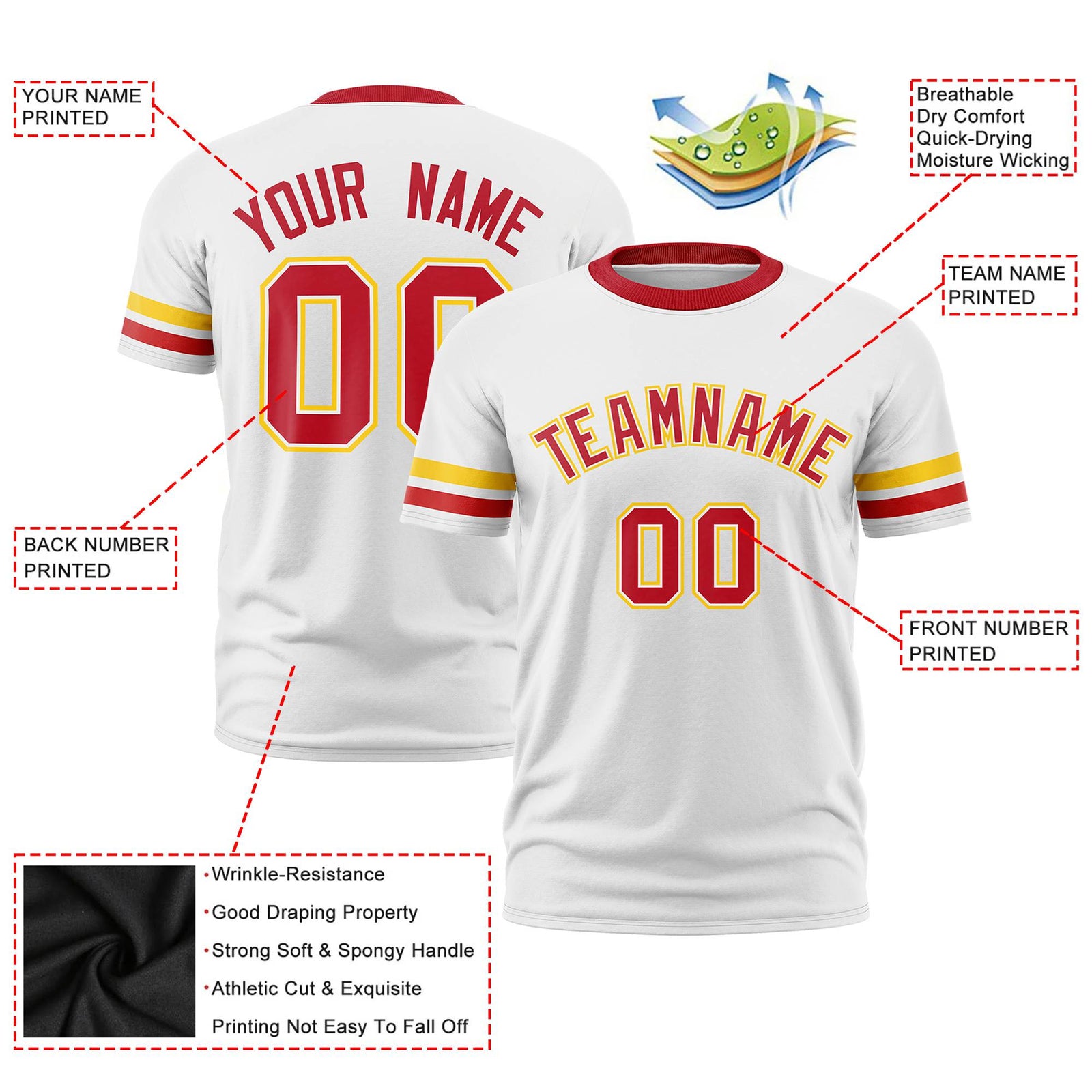 Custom White Gold01-Red Color Block Design Performance T-Shirt