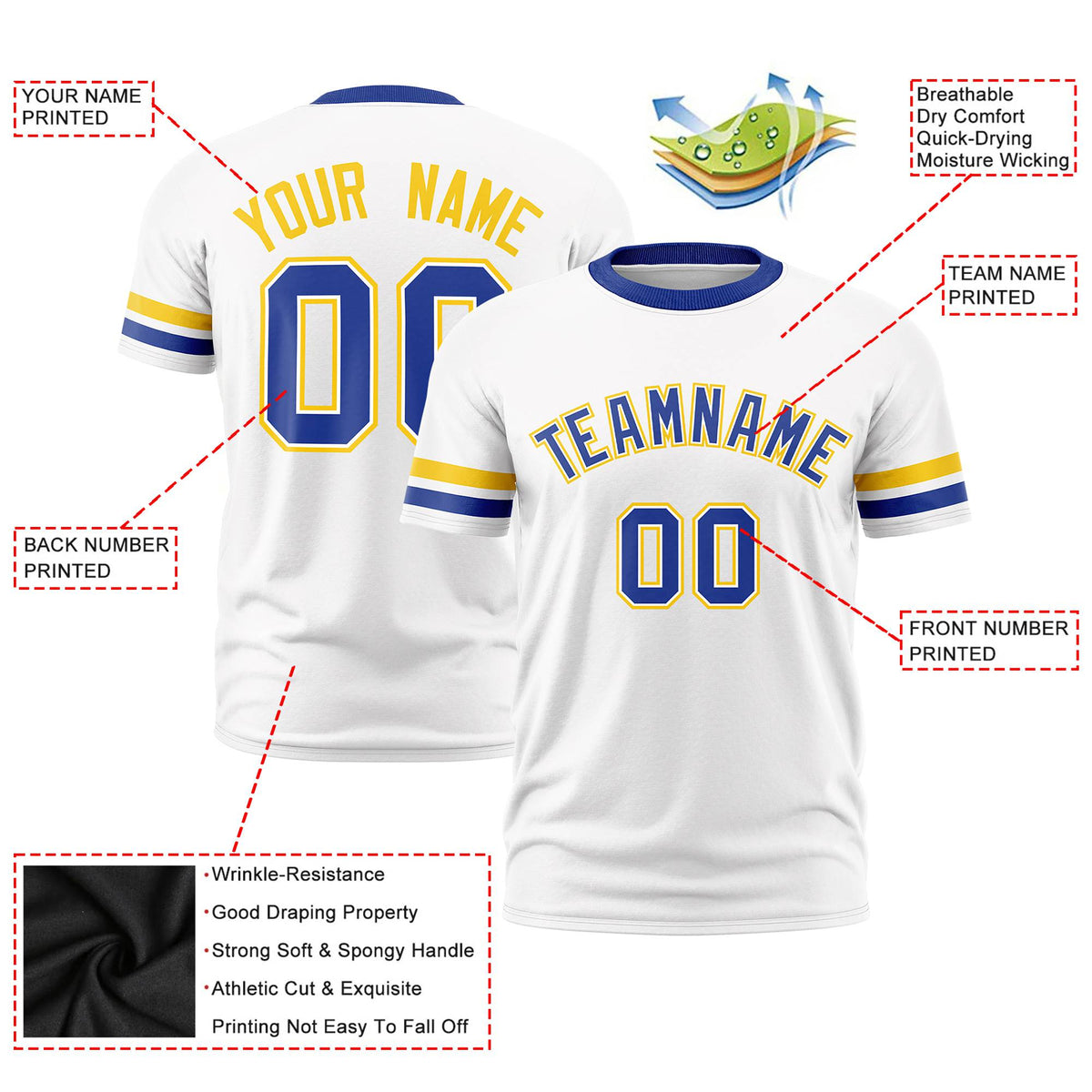 Custom White Gold01-Royal Blue Color Block Design Performance T-Shirt