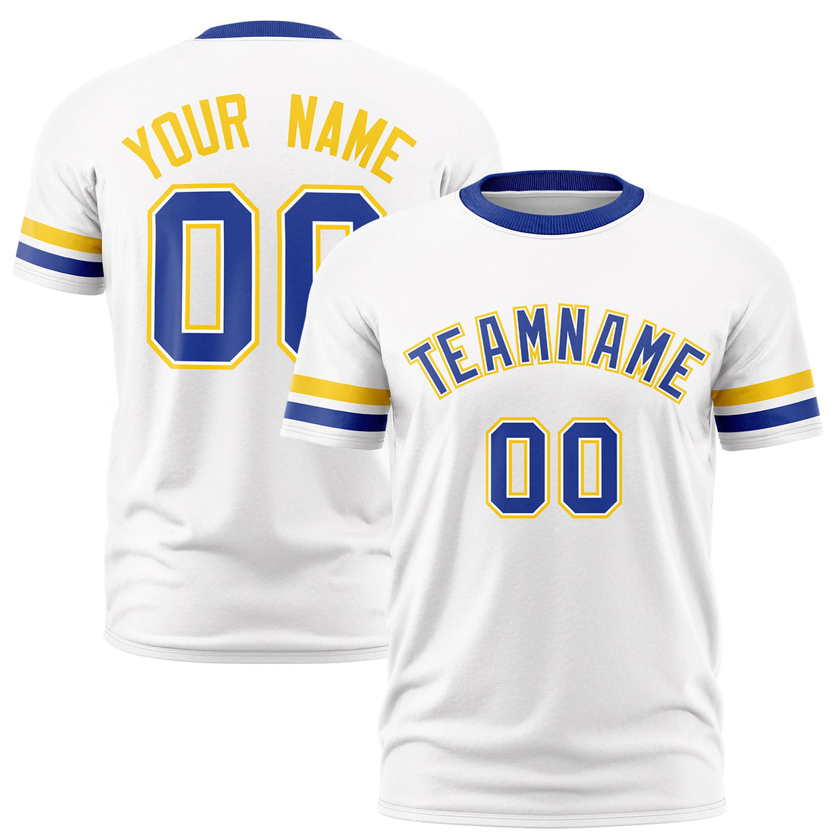 Custom White Gold01-Royal Blue Color Block Design Performance T-Shirt